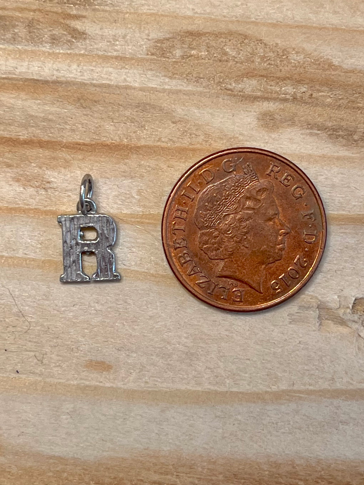 Small Textured R Shaped 925 Sterling Silver Pendant