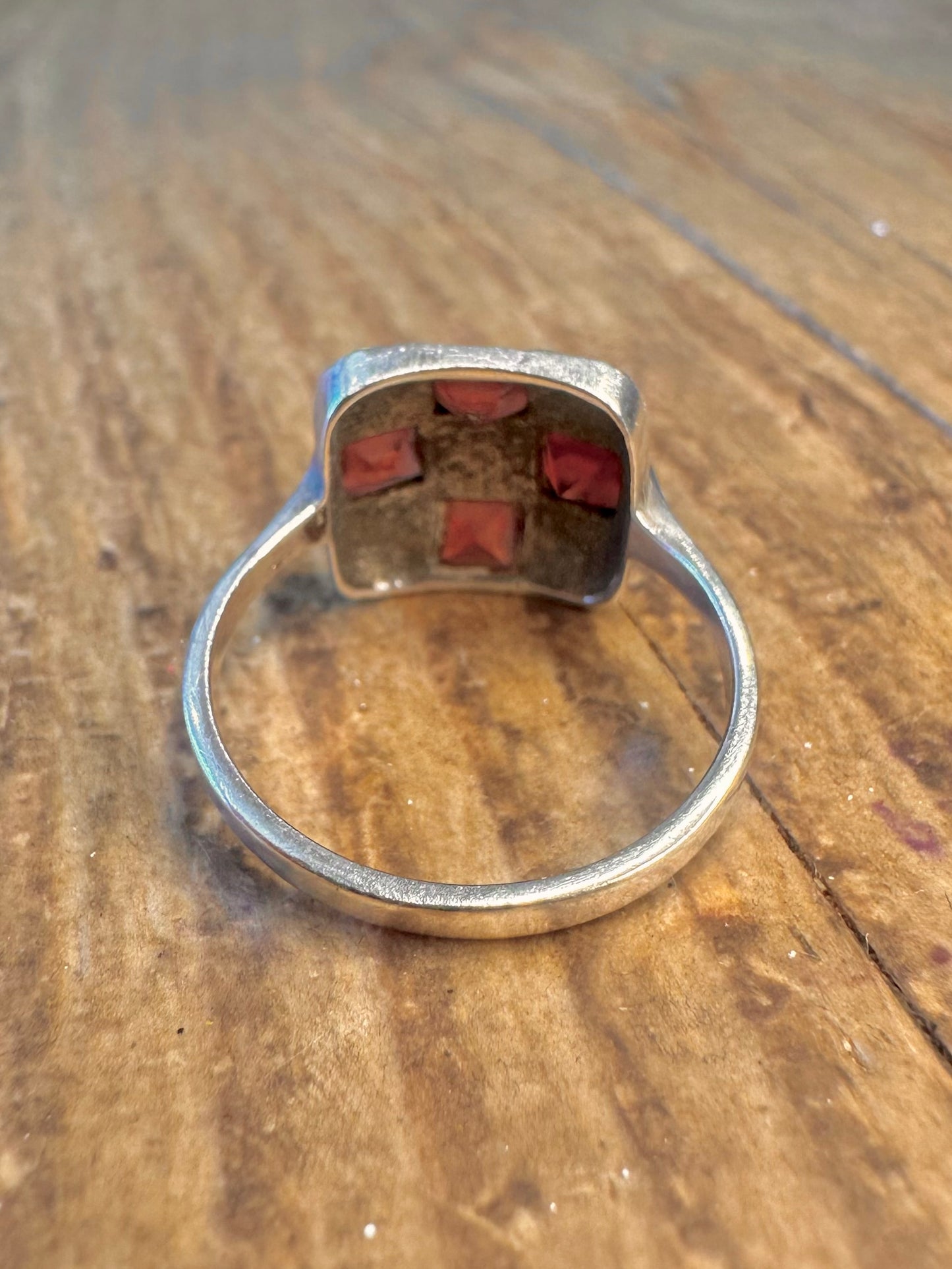 Garnet and Marcasite Square 925 Sterling Silver Size N1/2 Ring