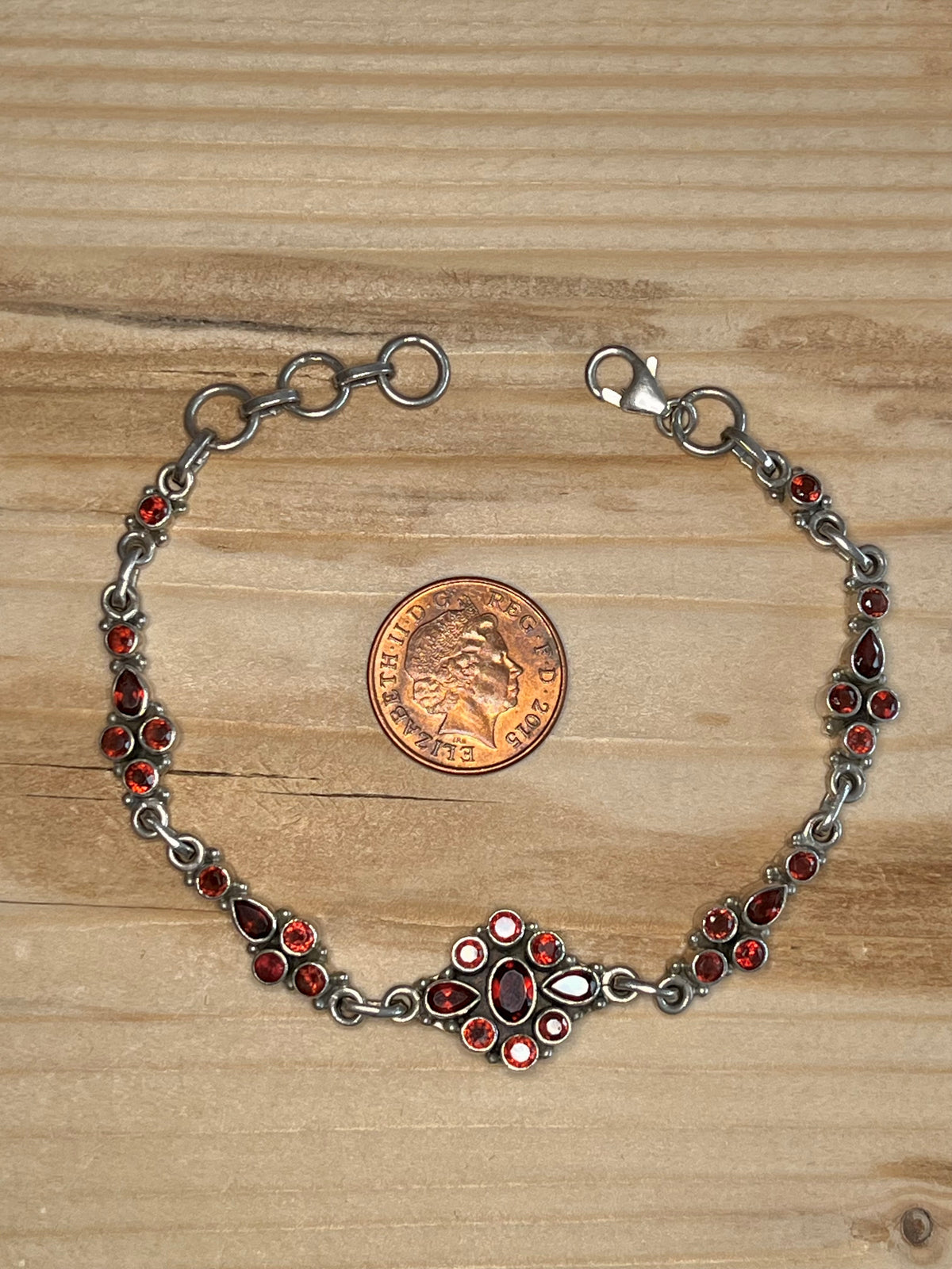 Garnet Flower Design 925 Sterling Silver 7.5 to 8.5 inch Bracelet