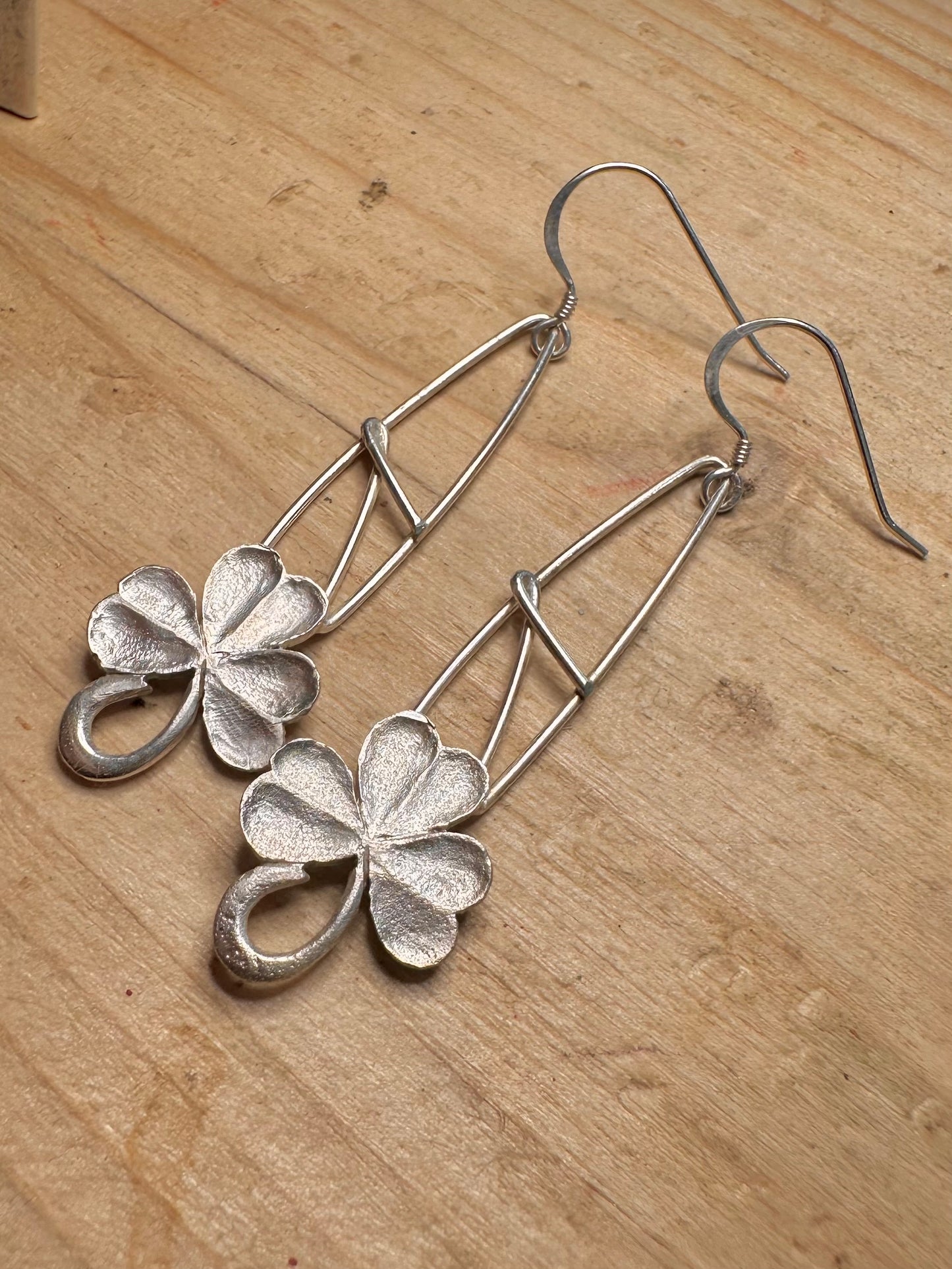 Abstract Handmade Clover 925 Silver Earrings