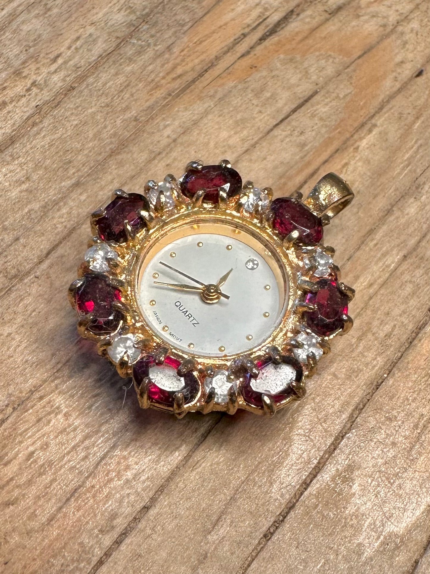 Vintage Garnet Quarts Clock Costume Pendant