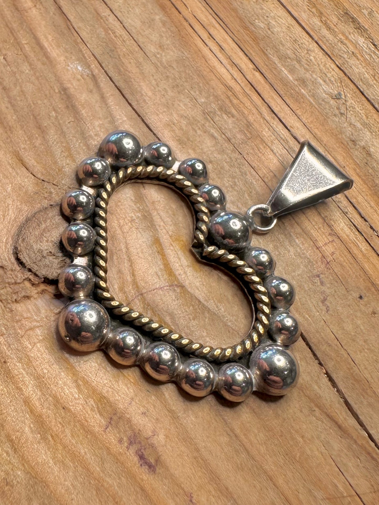 Vintage Herz Perlenrand 925 Sterlingsilber Mexiko Anhänger