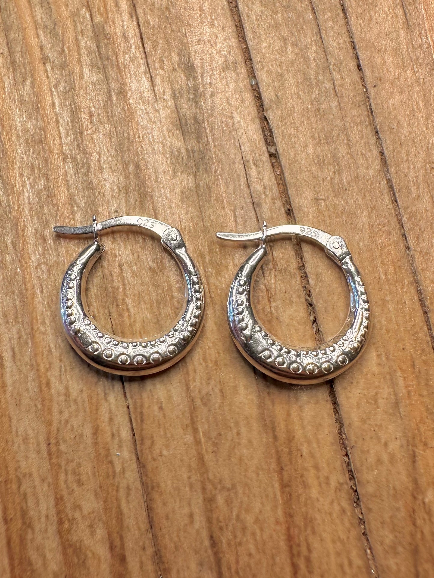 Modern Textured Small Hoops 925 Sterling Silver Earrings