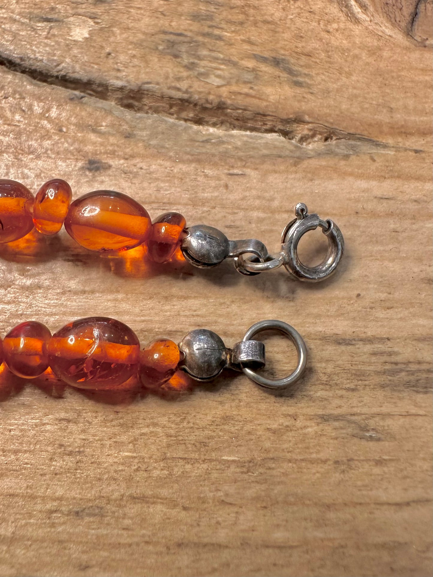 Vintage Amber Bead 925 Silver Clasp String 16 inch Necklace