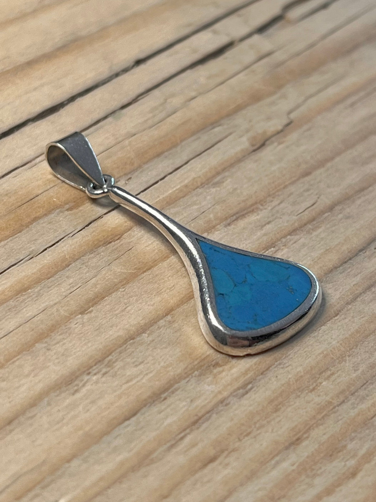 Bell Shaped Turquoise Inlay 925 Sterling Silver Pendant
