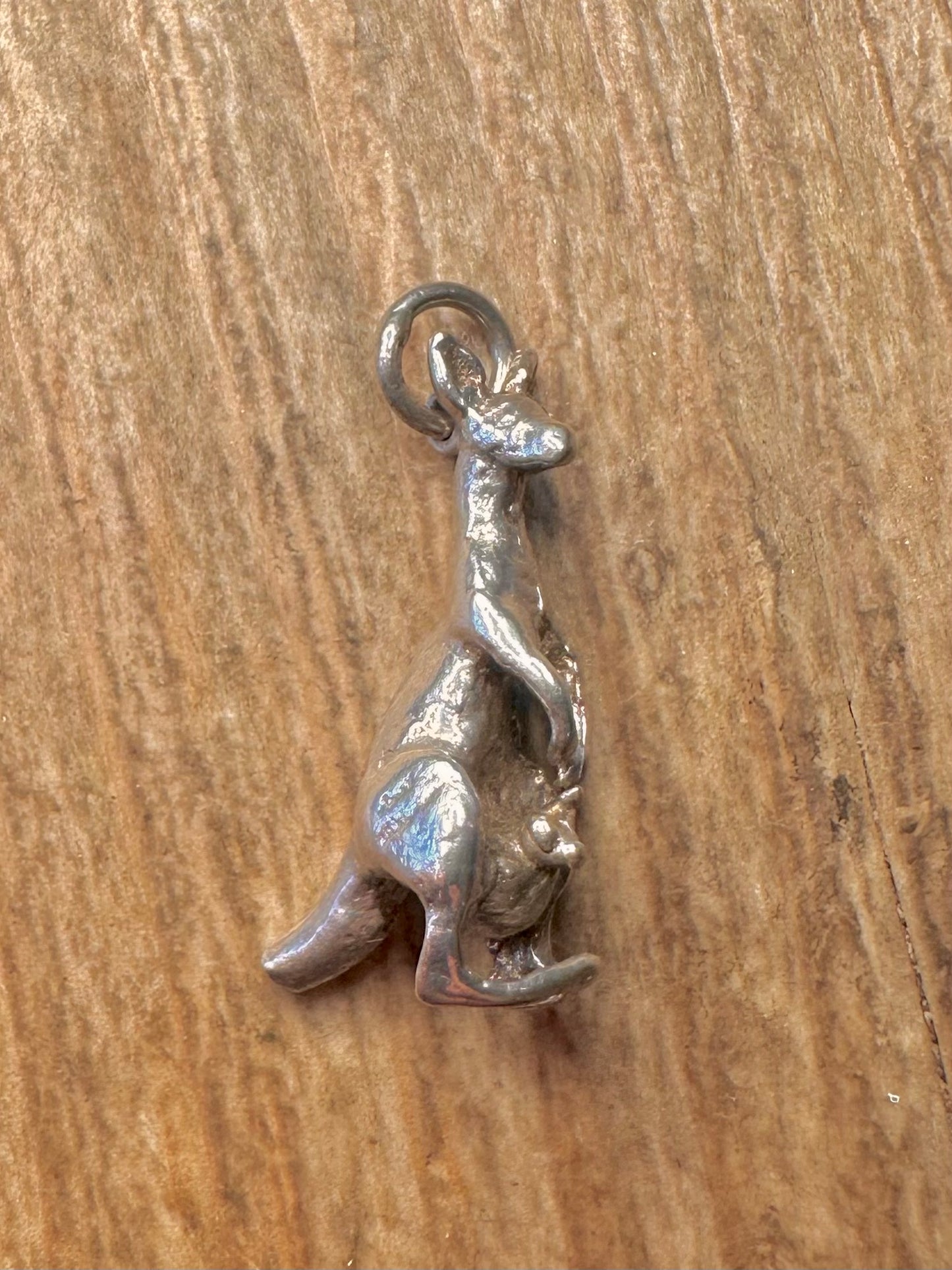 Vintage Kangaroo with Joey 925 Sterling Silver Charm Pendant