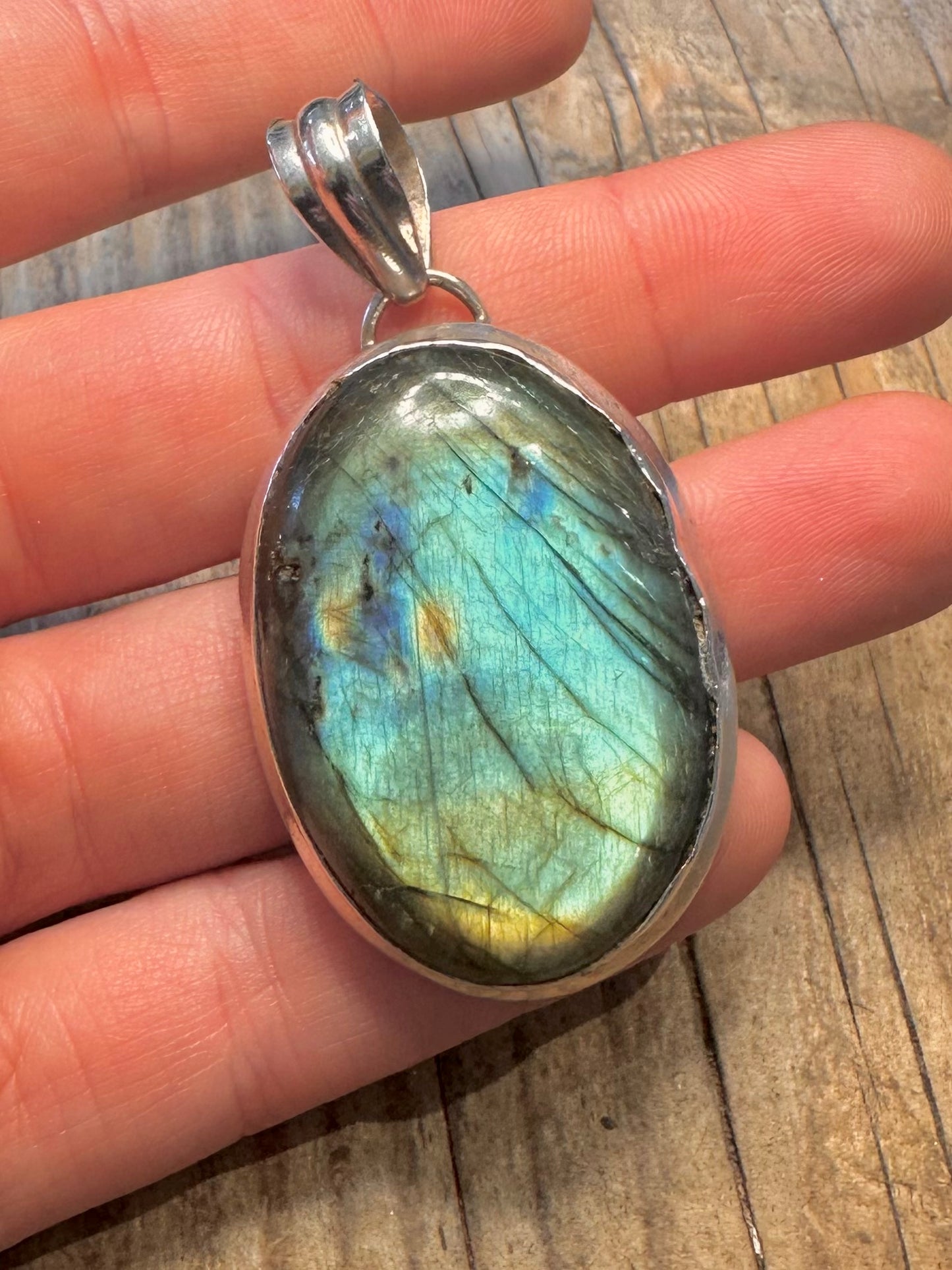 Großer Labradorit Oval 925 Sterling Silber Anhänger
