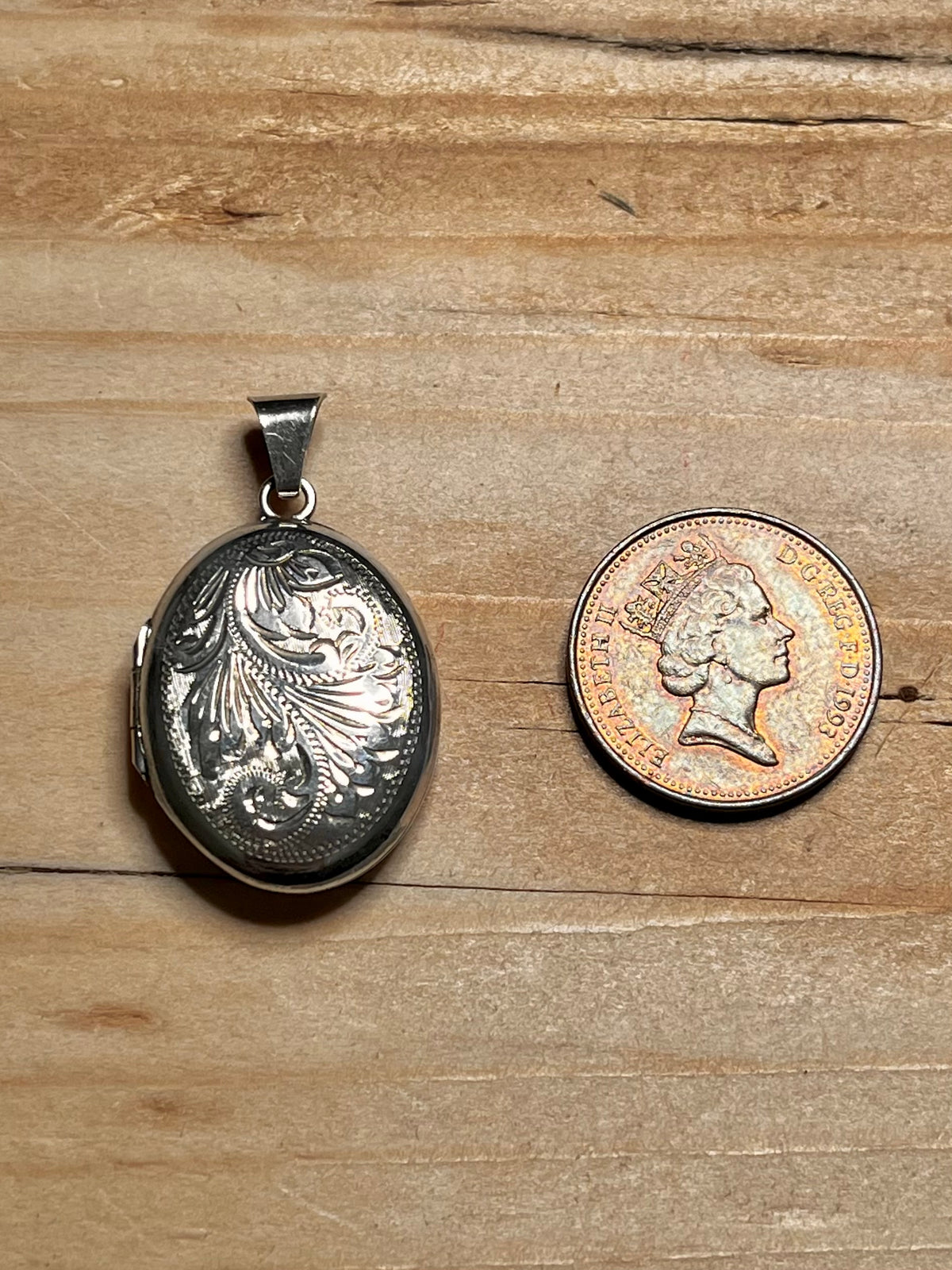 Abstract Engraved 1976 Birmingham Locket 925 Sterling Silver Pendant