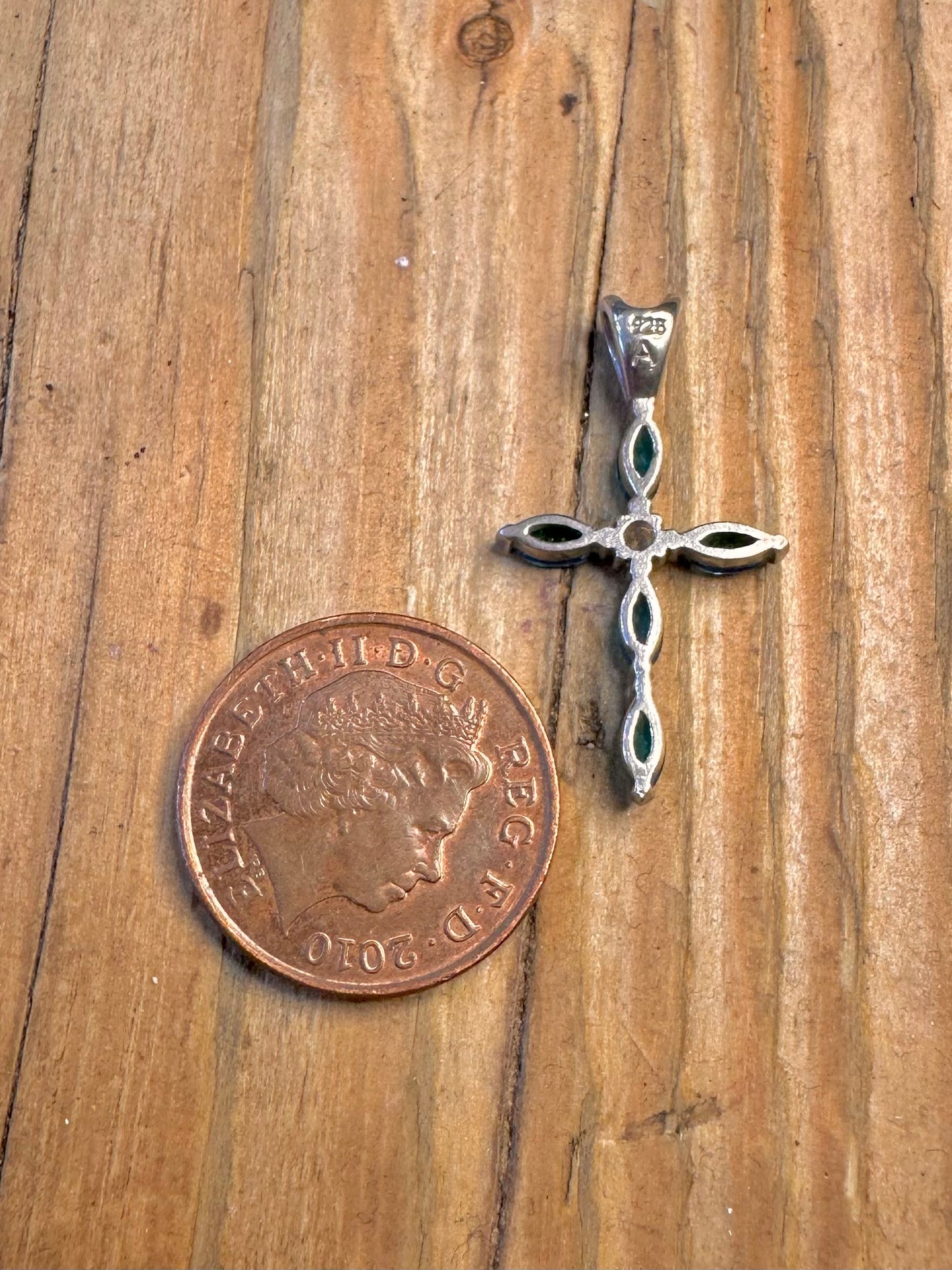 Blue and White Stone Cross 925 Sterling Silver Pendant