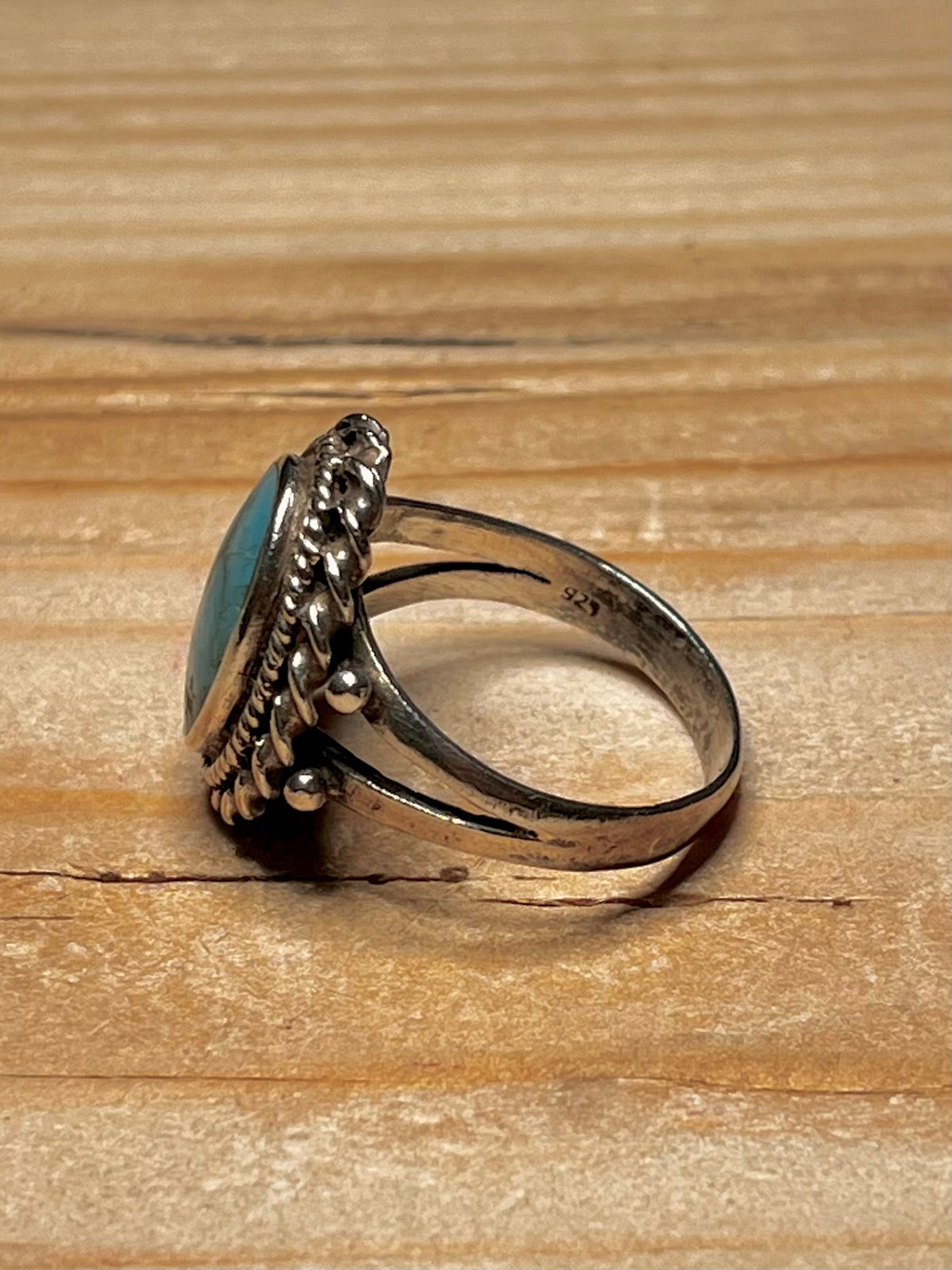 Navajo Style Turquoise Oval 925 Sterling Silver Size T1/2 Ring