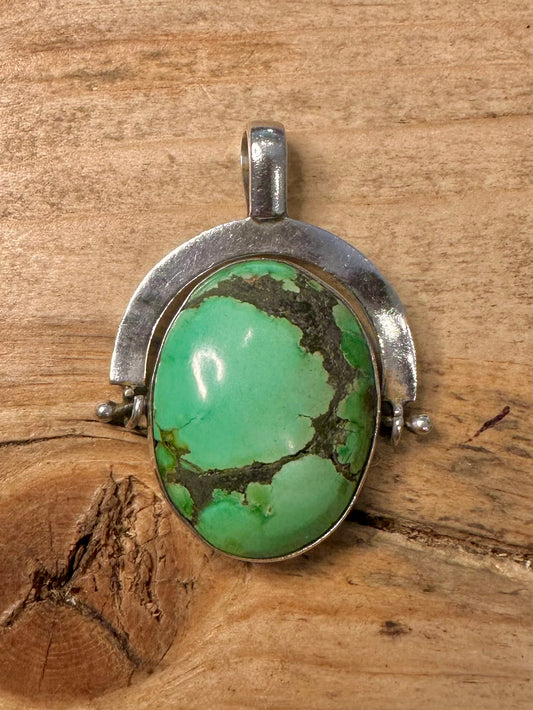 Vintage Turquoise Spinner 925 Silver Pendant