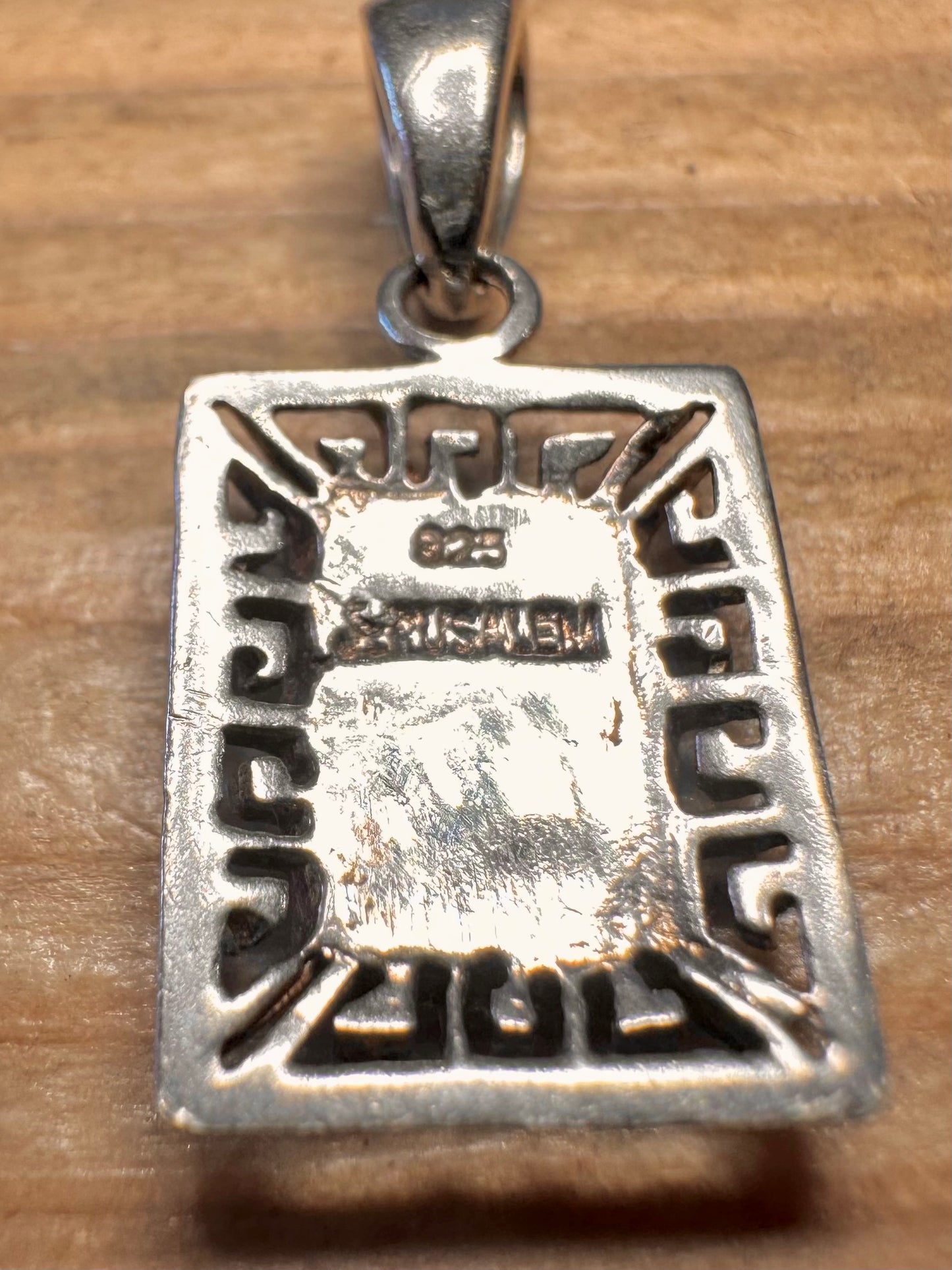 Lapis Greek Key Design Rectangle 925 Sterling Silver Pendant