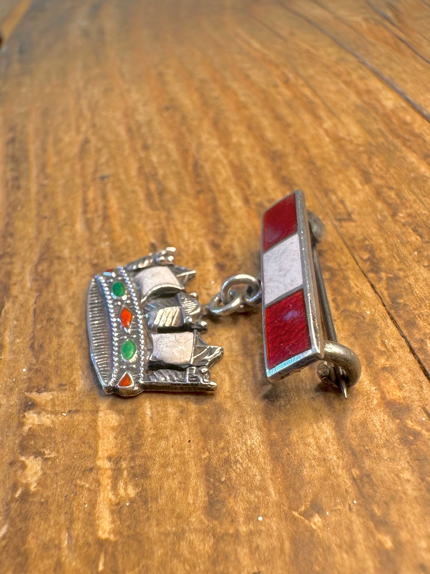 WW2 Royal Navy Enamel Naval Crown Sweatheart Maker James Fenton 925 Sterling Silver Brooch