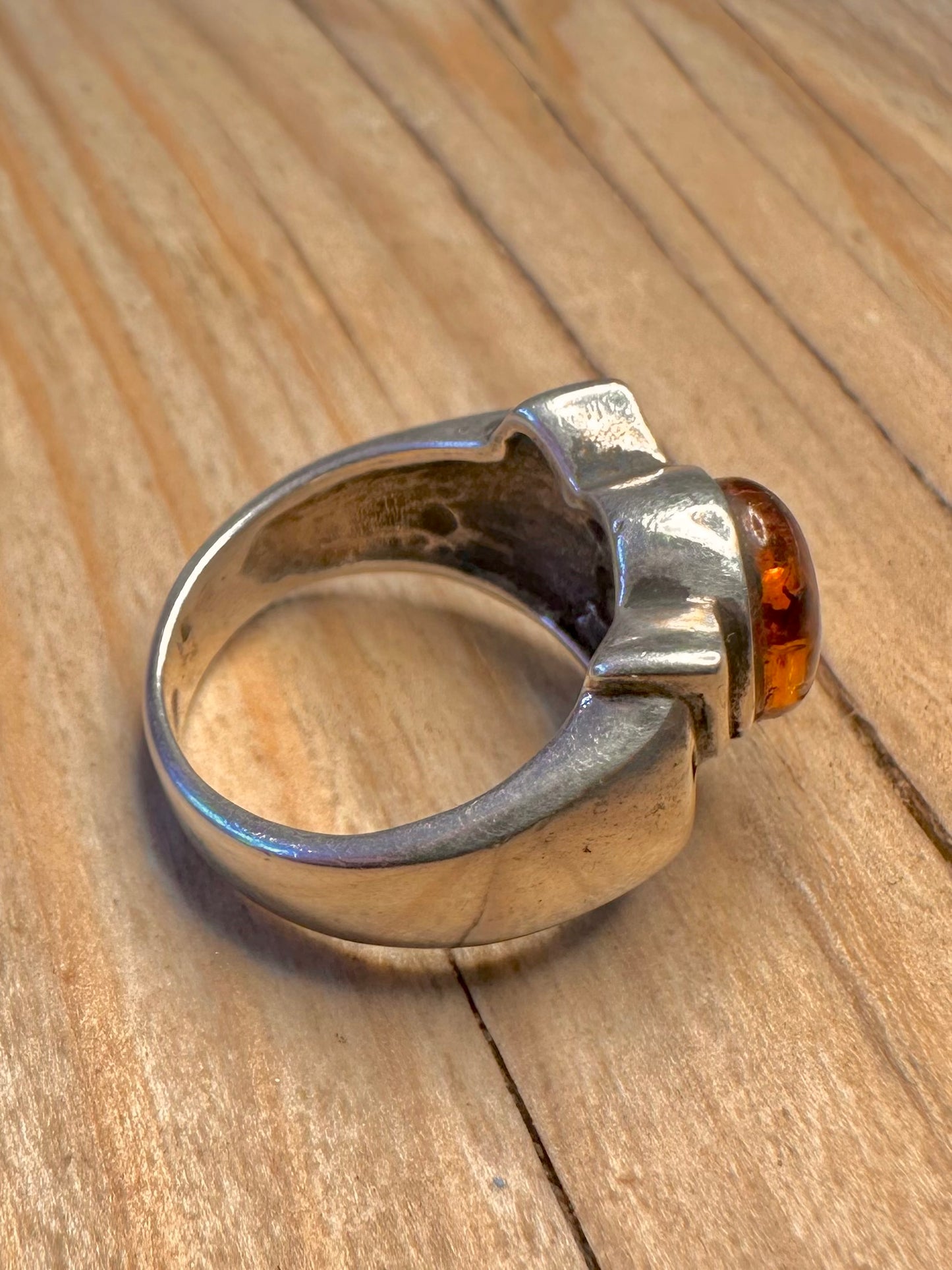 Abstract Amber 925 Sterling Silver Size M1/2 Ring