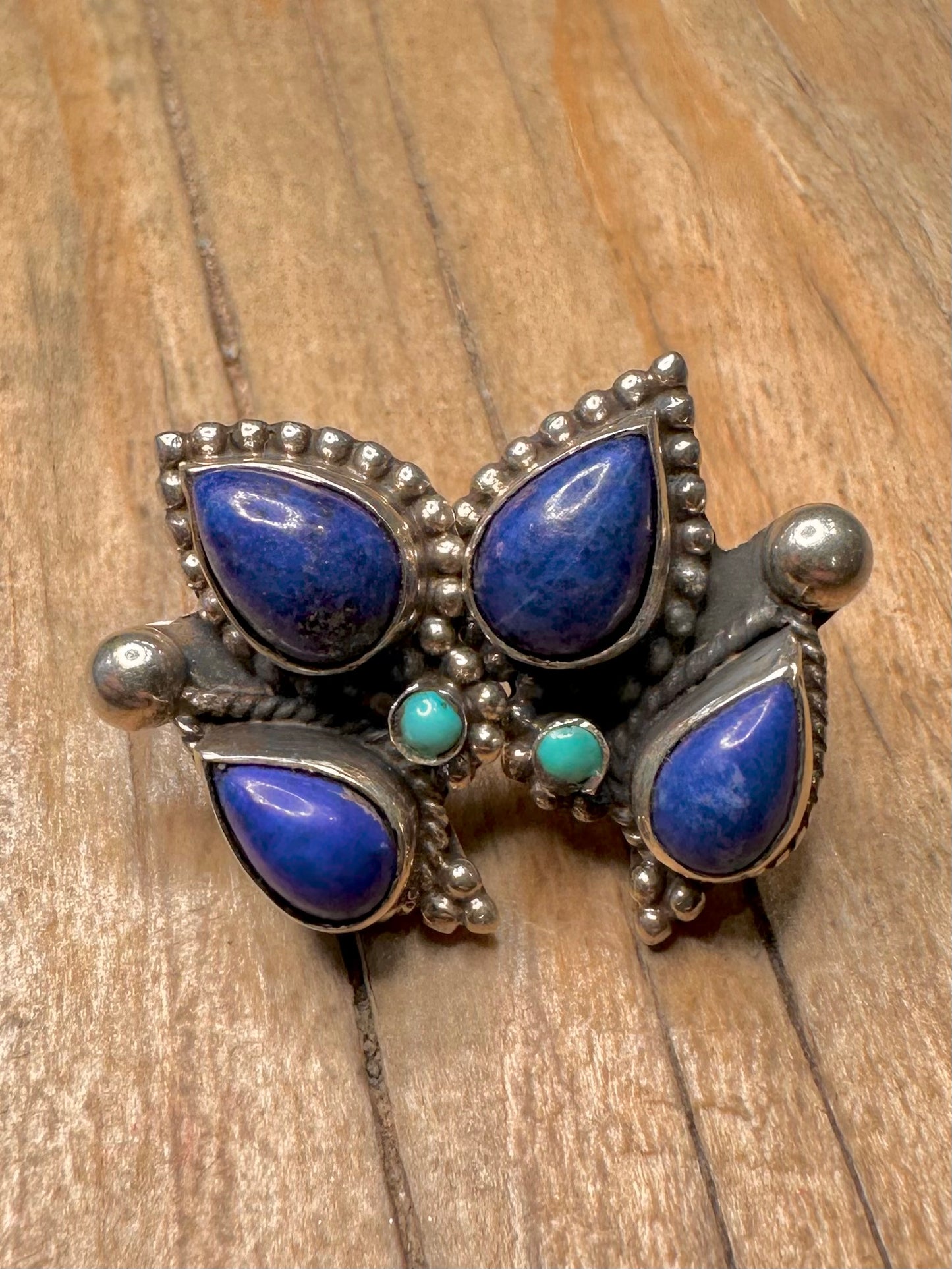 Vintage Lapis and Turquoise Boho Stud 925 Sterling Silver Earrings