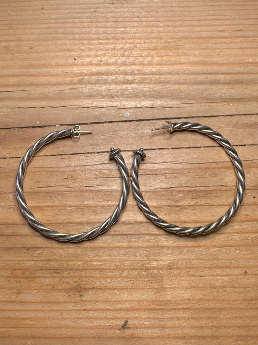 Vintage Twisted Half Hoops 925 Sterling Silver Earrings