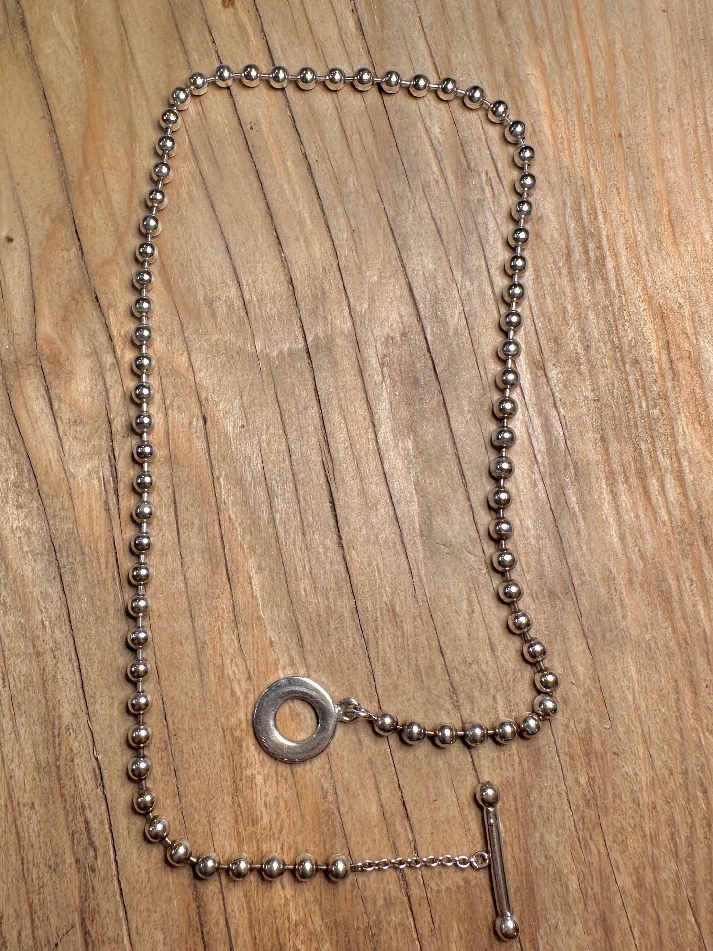 Vintage Ball Chain T Bar 925 Sterling Silver 15.5 inch Necklace