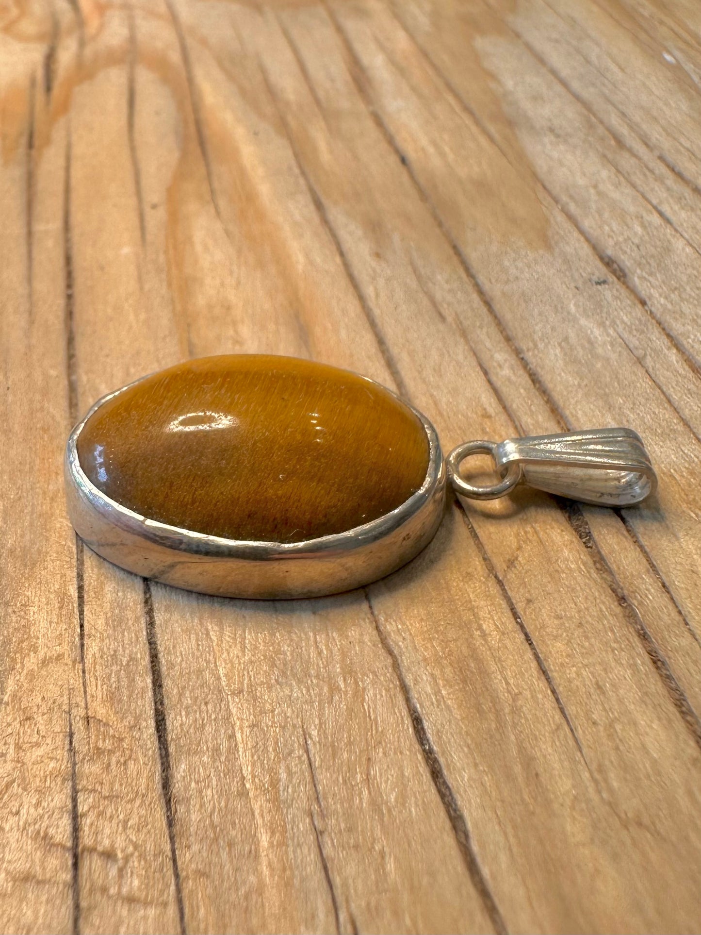 Vintage Tigers Eye Oval 925 Silver Pendant
