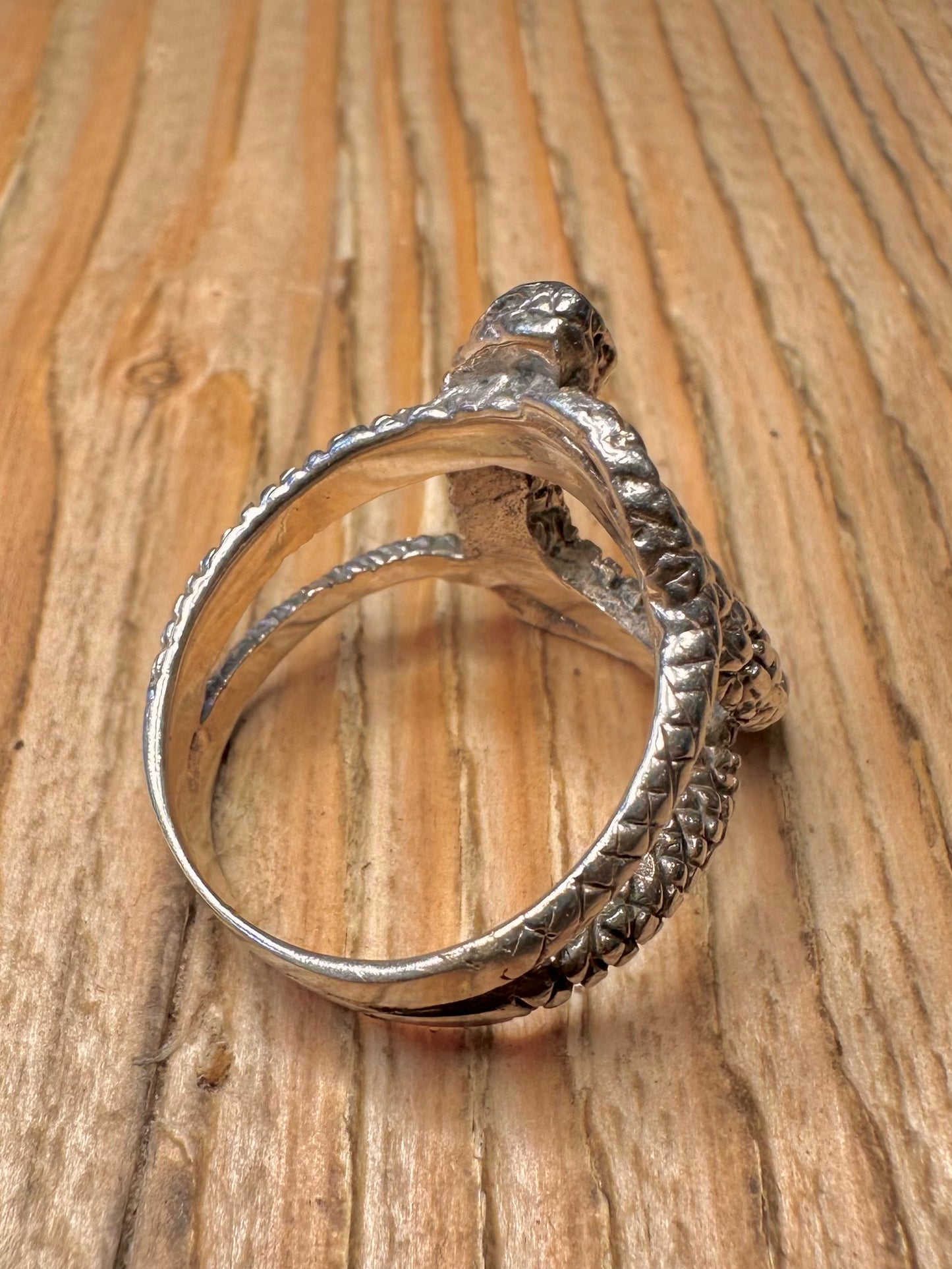 Vintage Double Snake 925 Sterling Silver Size T Ring