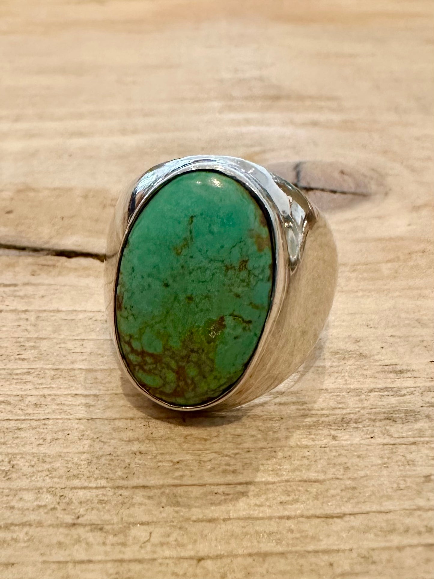 Vintage Raw Turquoise Oval 925 Silver Size O Ring