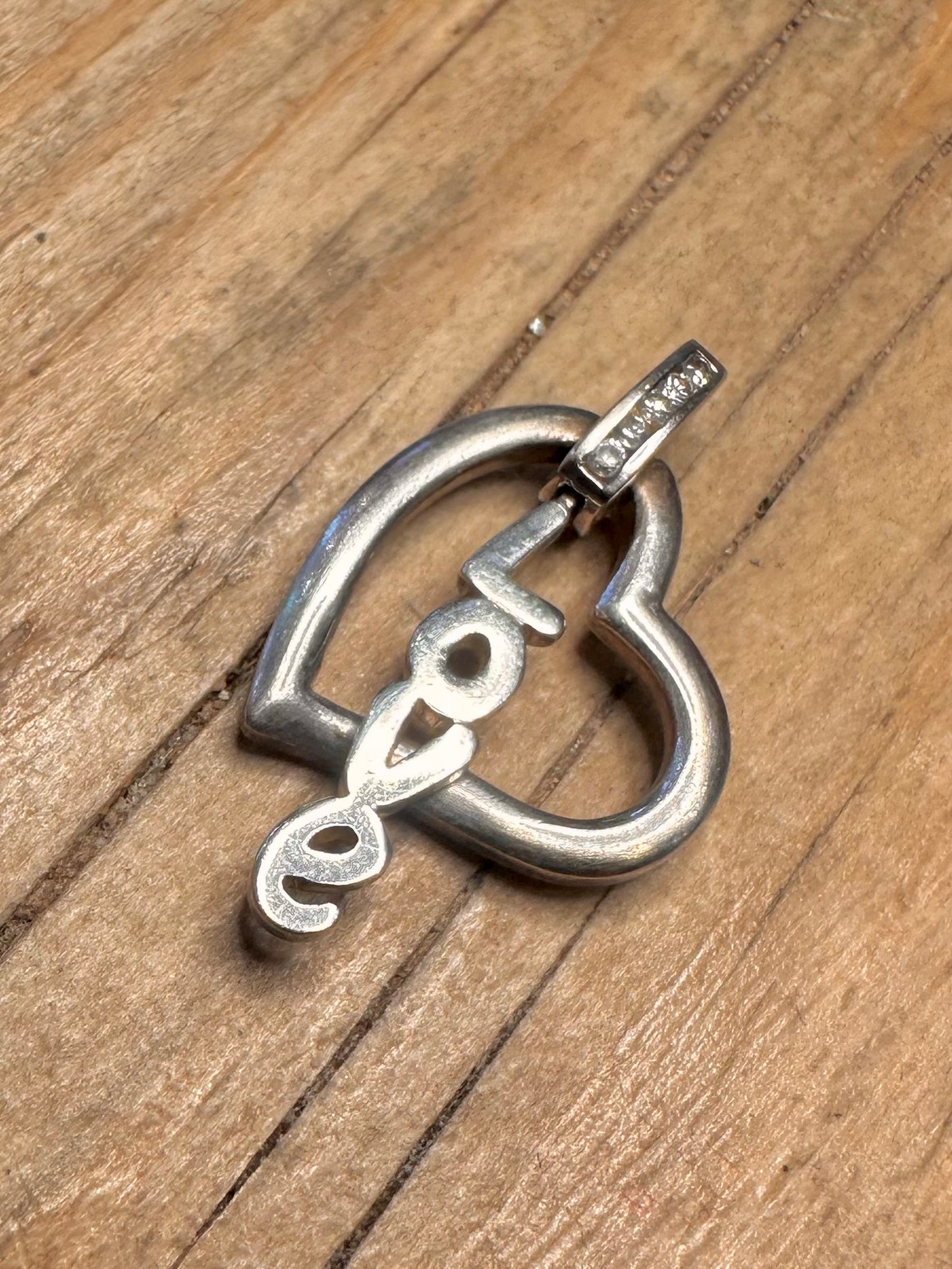 Vintage Heart Love White CZ Stone 925 Sterling Silver Pendant