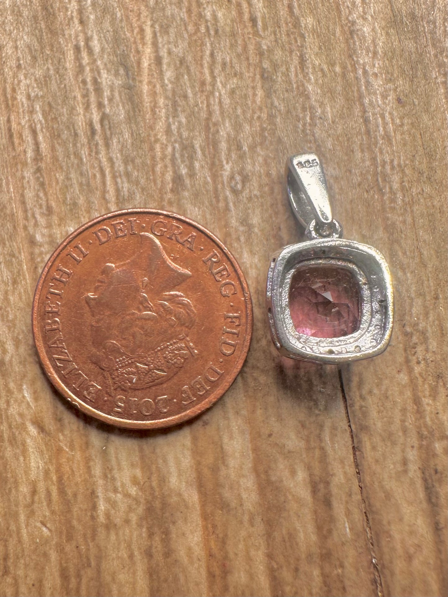 Vintage Pink and White CZ Square 925 Sterling Silver Pendant