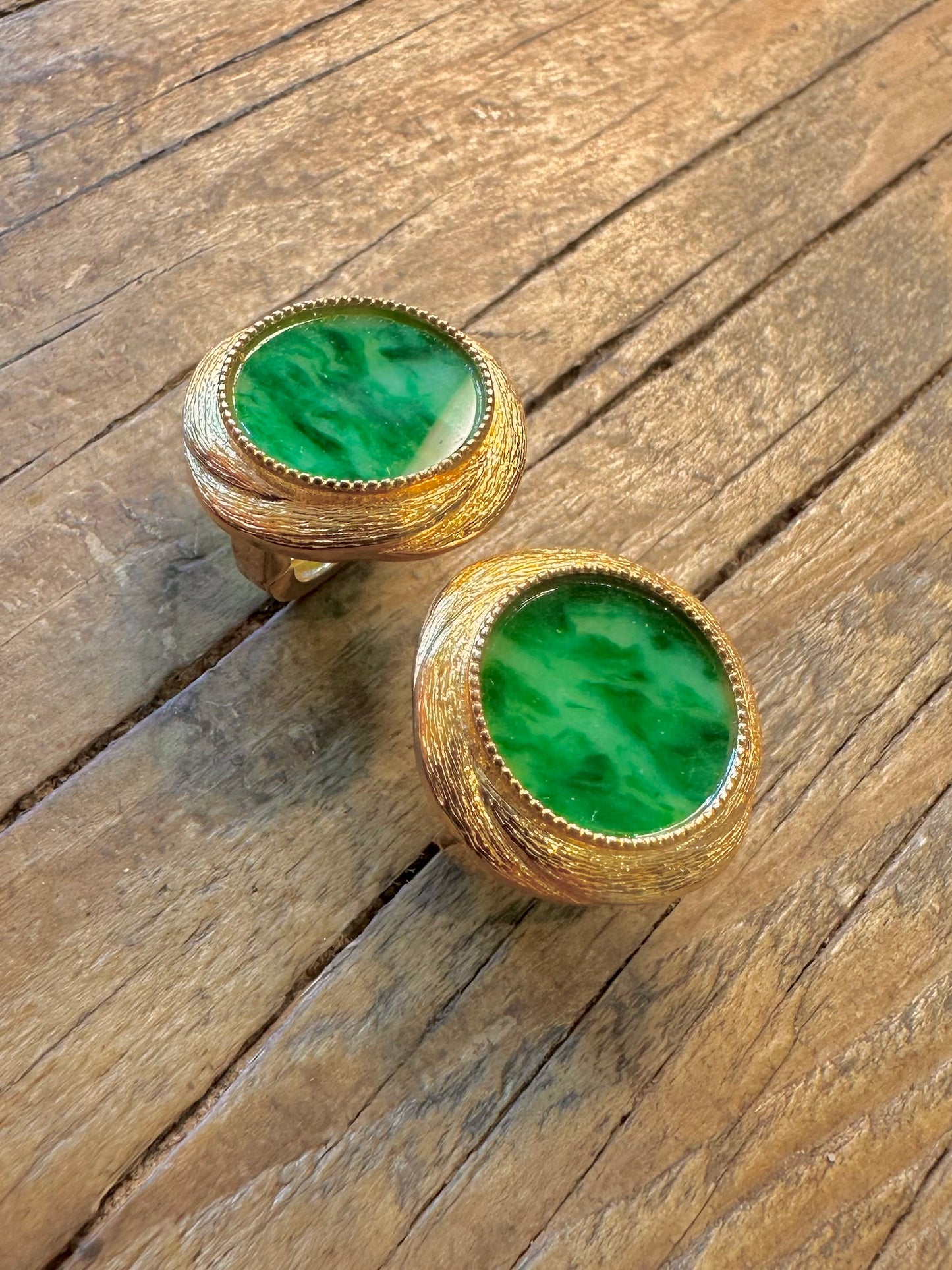 Green Circle Stud Gold 925 Sterling Silver Earrings