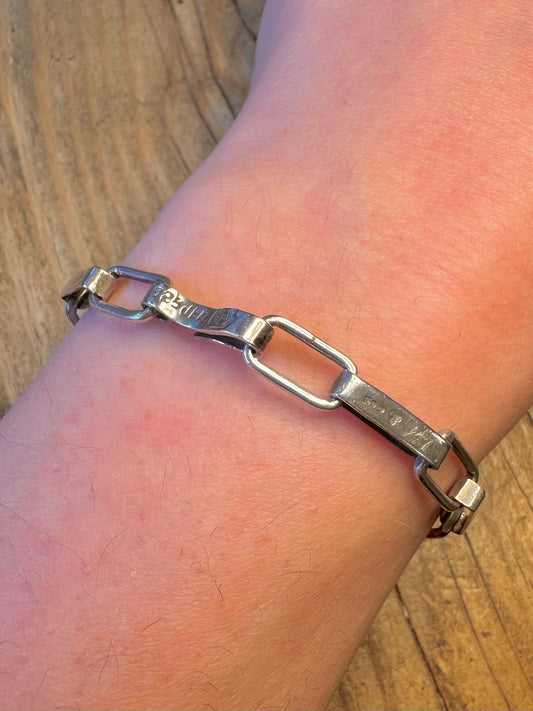 Abstract 1977 Bar Link Hook Clasp Mexico 925 Sterling Silver 7.8 inch Bracelet