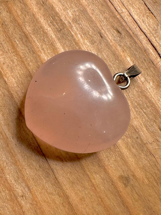 Vintage Rose Quarts Heart Shaped 925 Sterling Silver Pendant