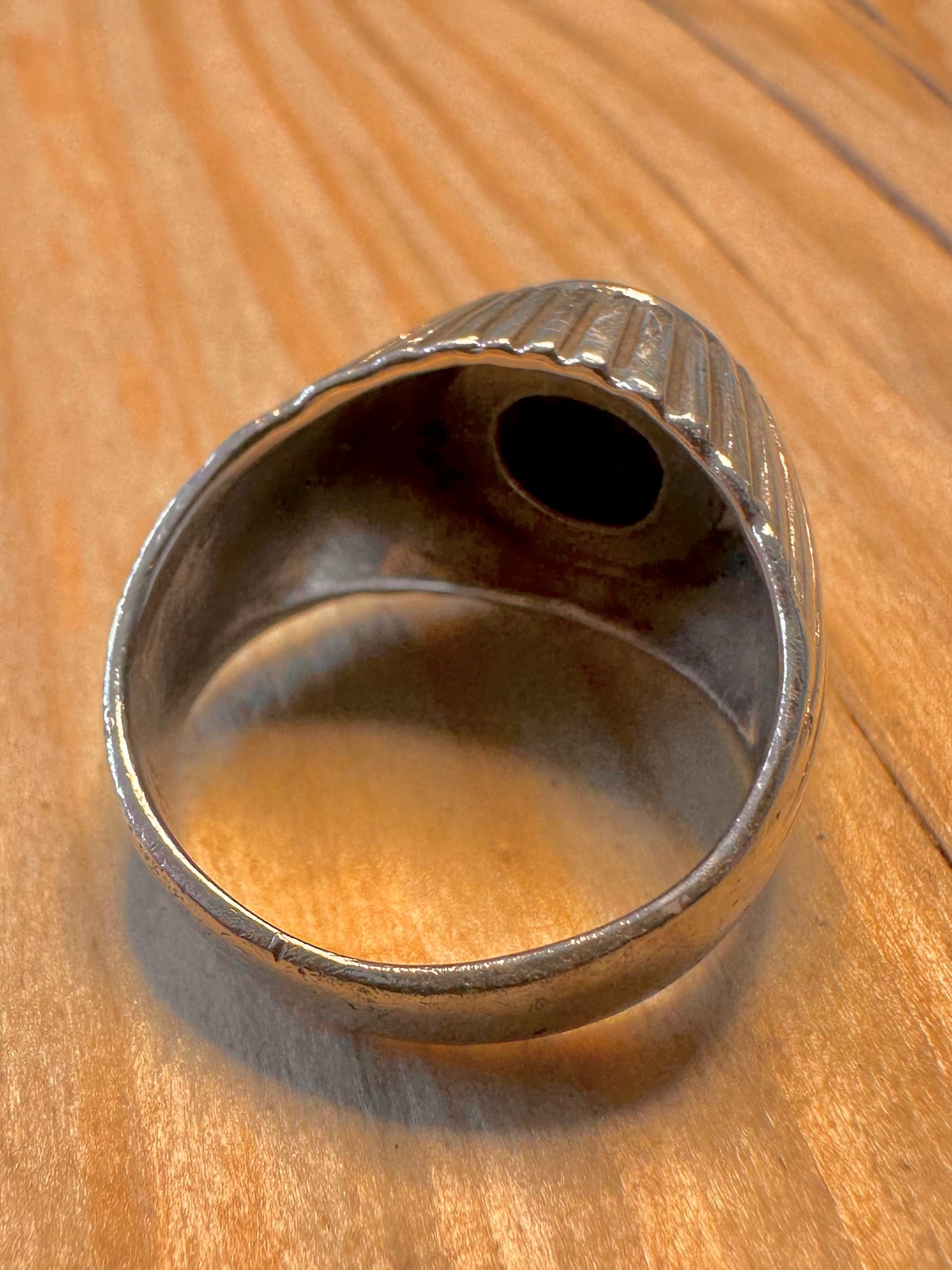 Vintage Onyx Textured Signet 925 Silver Size O Ring