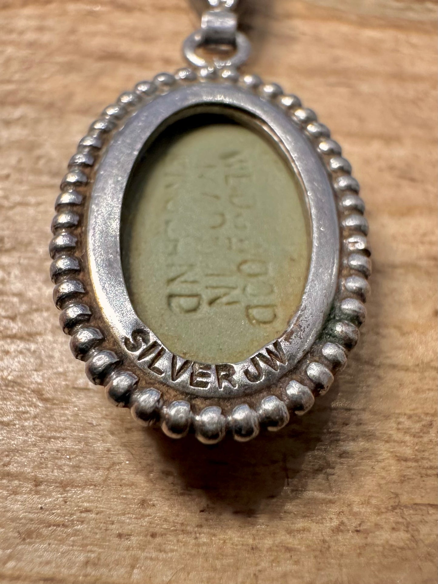 Vintage Green Cameo JW Maker 925 Silver Pendant