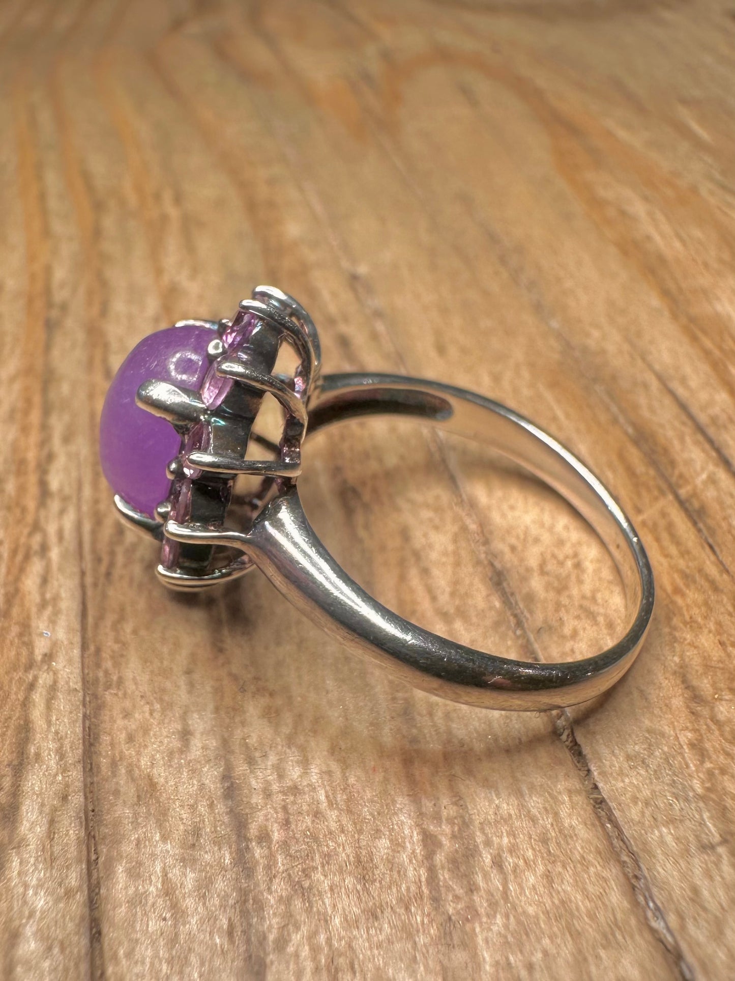 Modern Lavender Jadeite and Amethyst 925 Sterling Silver Size P1/2 Ring
