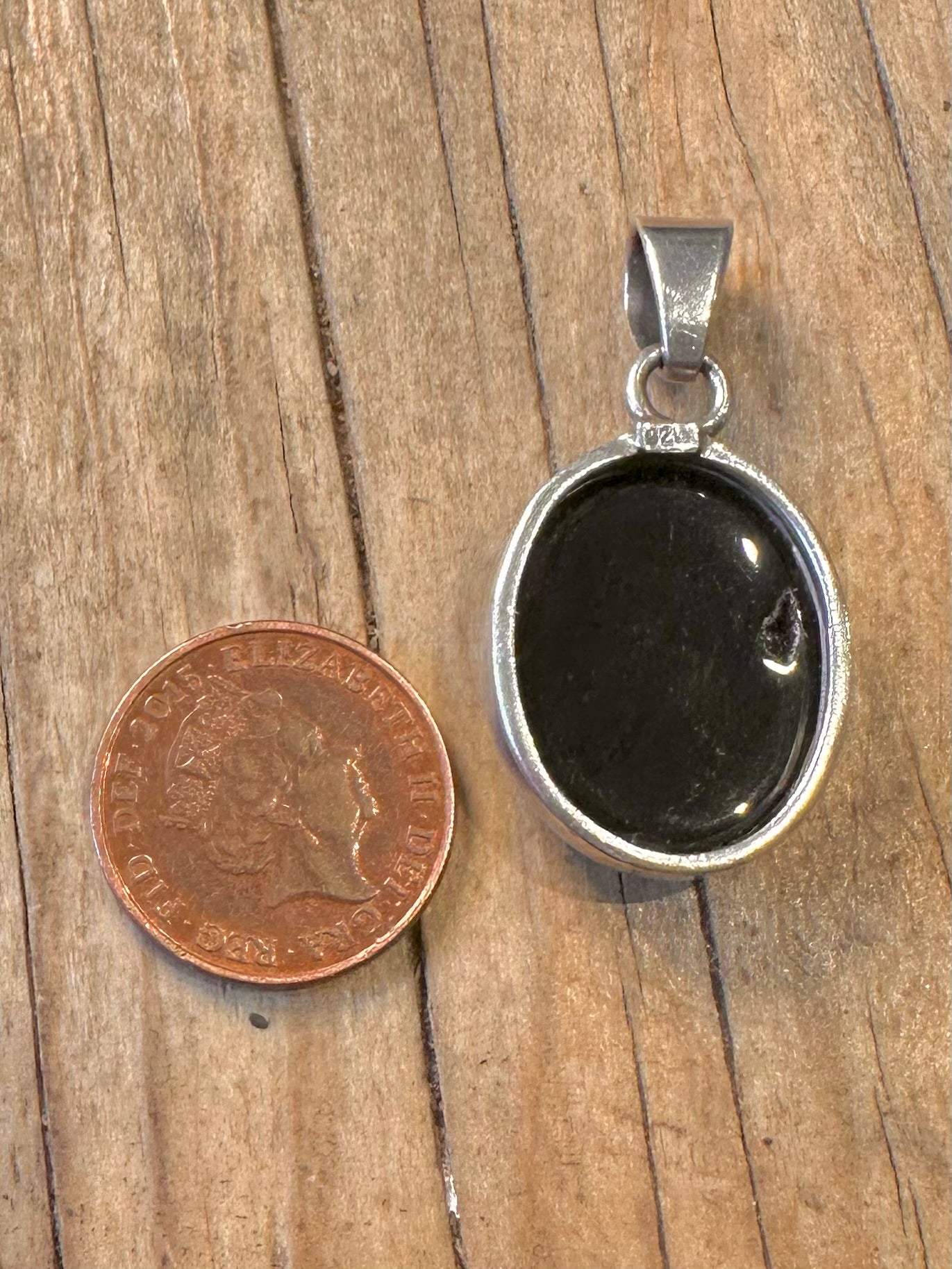 Vintage Oval Onyx 925 Sterling Silver Pendant