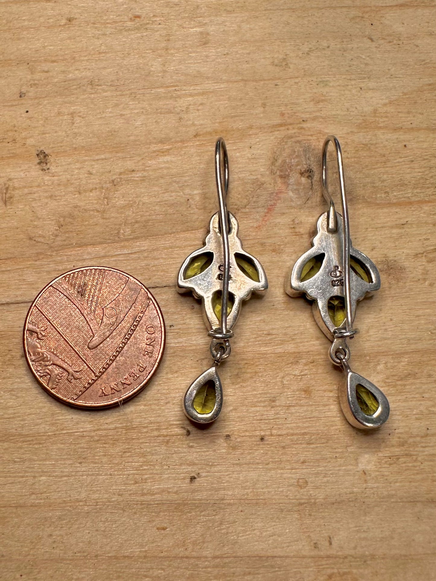 Vintage Peridot Dangle 925 Silver Earrings