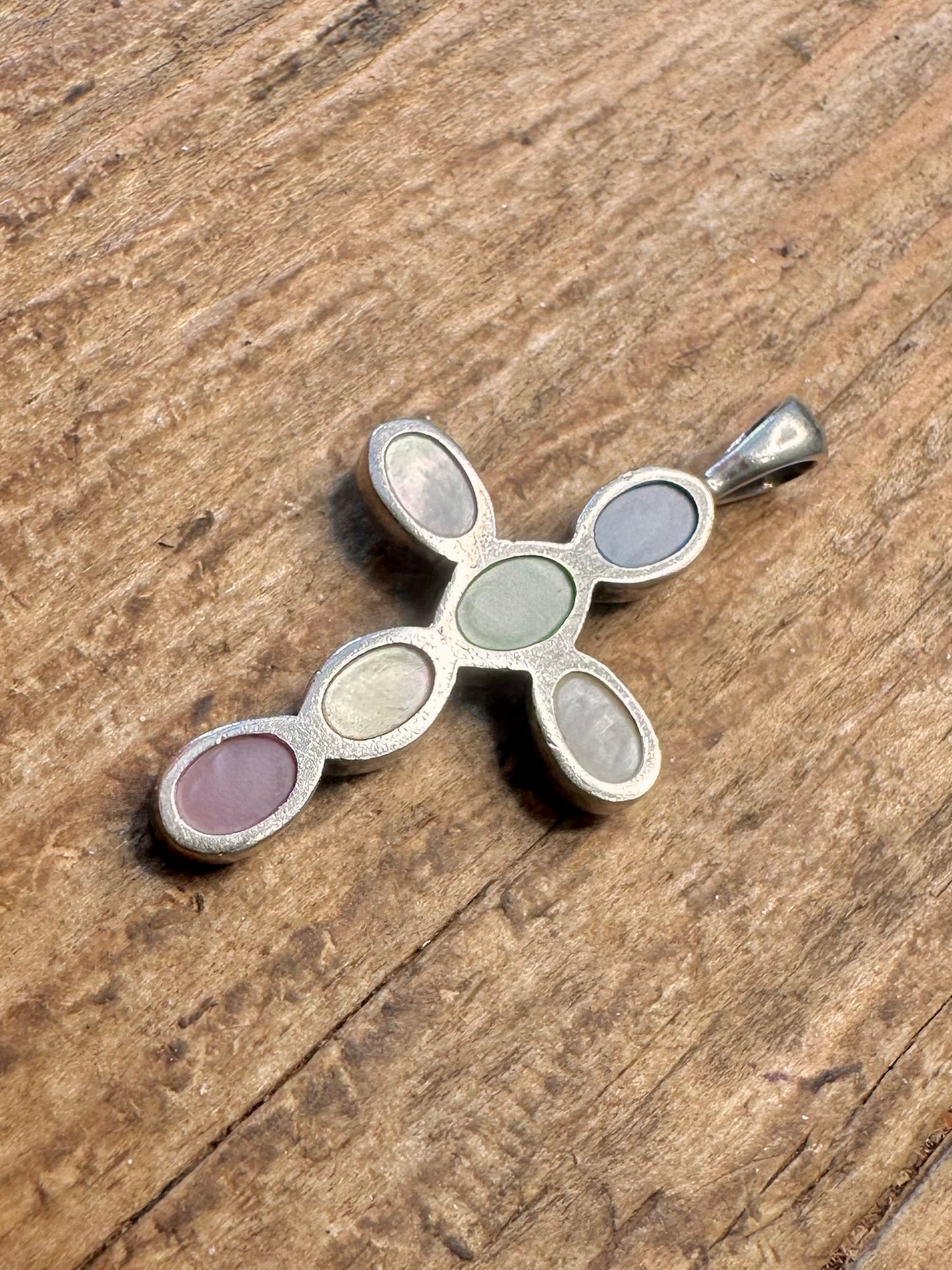 Mother of Pearl Coloured Cross 925 Sterling Silver Pendant