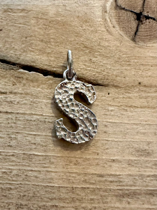 Vintage Textured Letter S 925 Silver Pendant