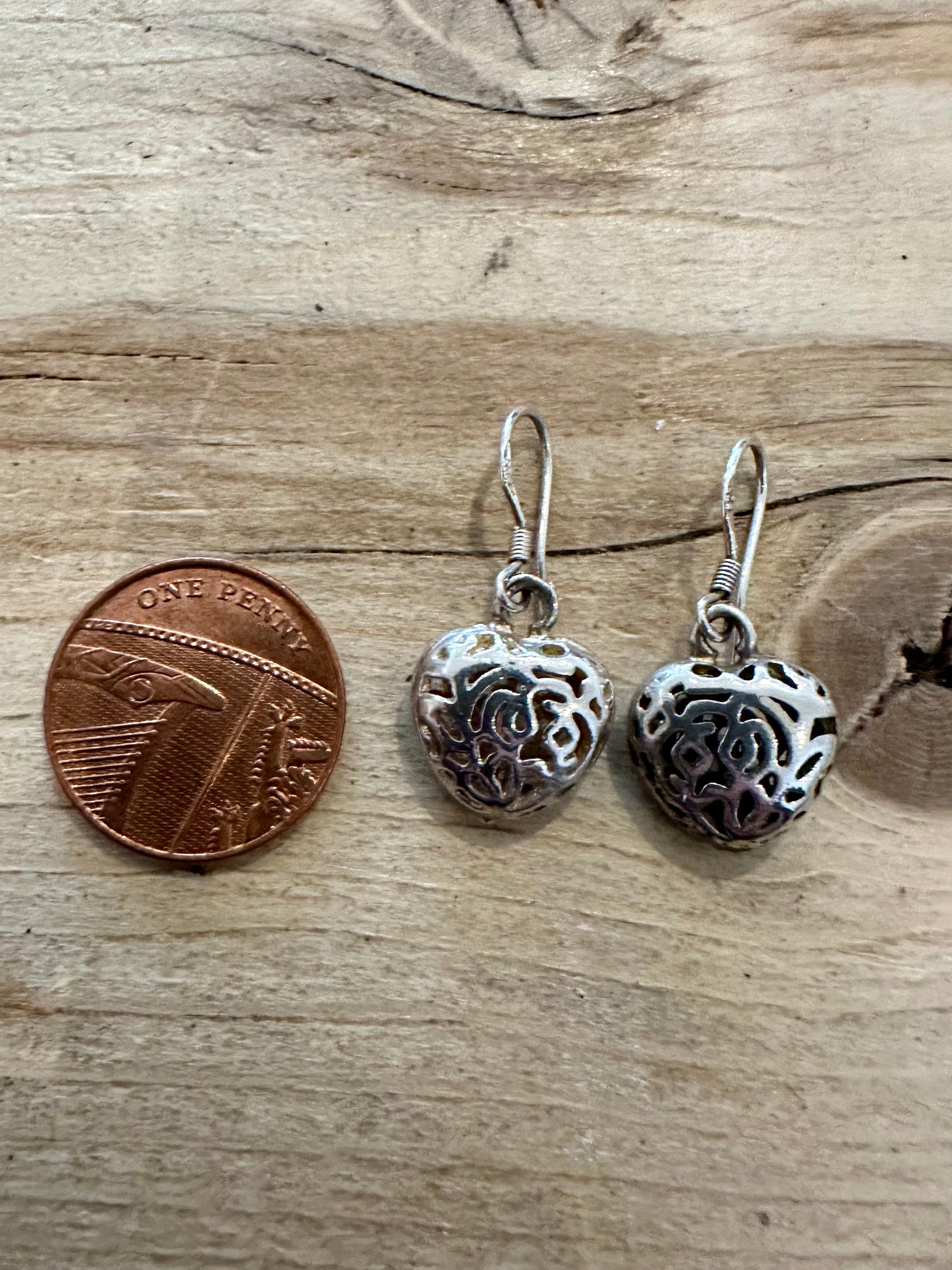 Vintage Filigree Heart 925 Silver Earrings