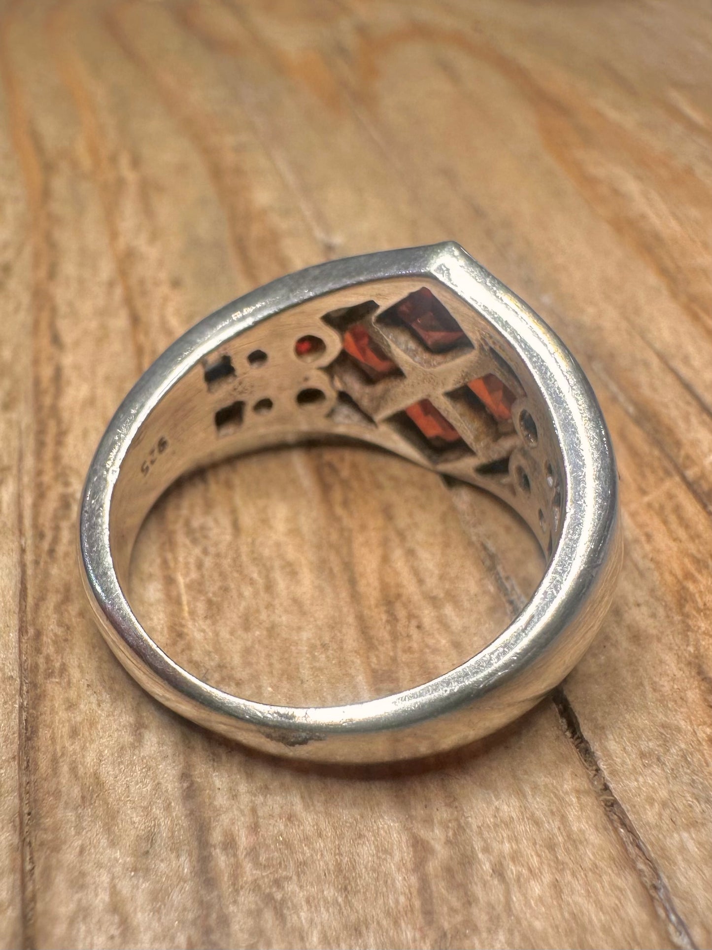 Vintage Garnet 925 Sterling Silver Size P Ring