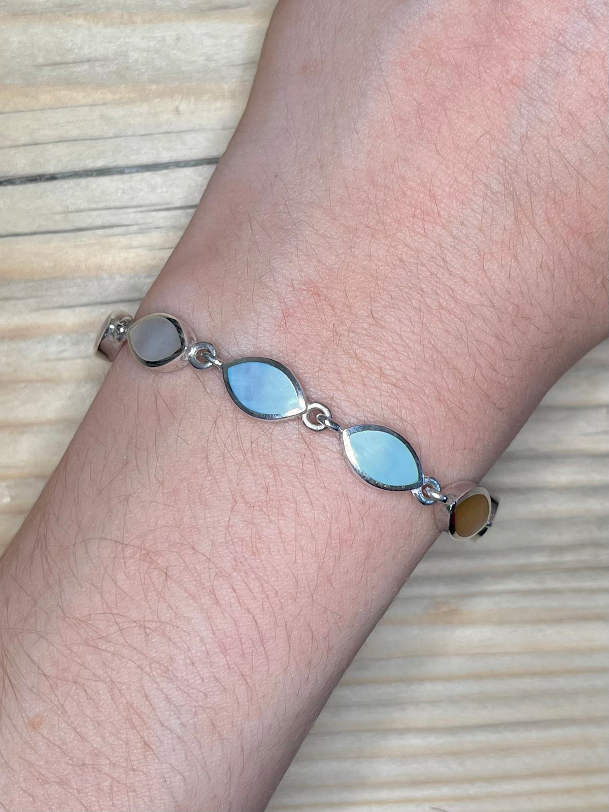 Multi Coloured Mother of Pearl 925 Sterling Silver 7.1 inch Bracelet