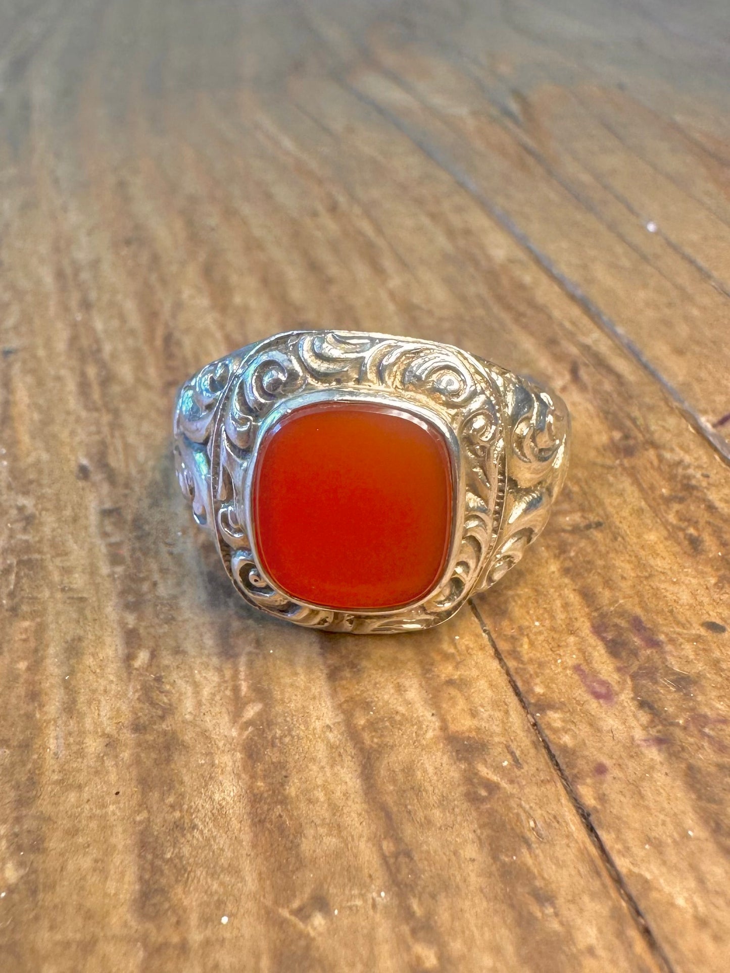 Carnelian Signet Swirl German 830 Silver Size V Ring