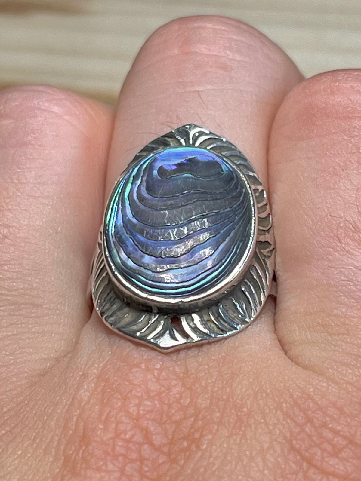 Abalone Embellished Oval 925 Sterling Silver Size N Ring