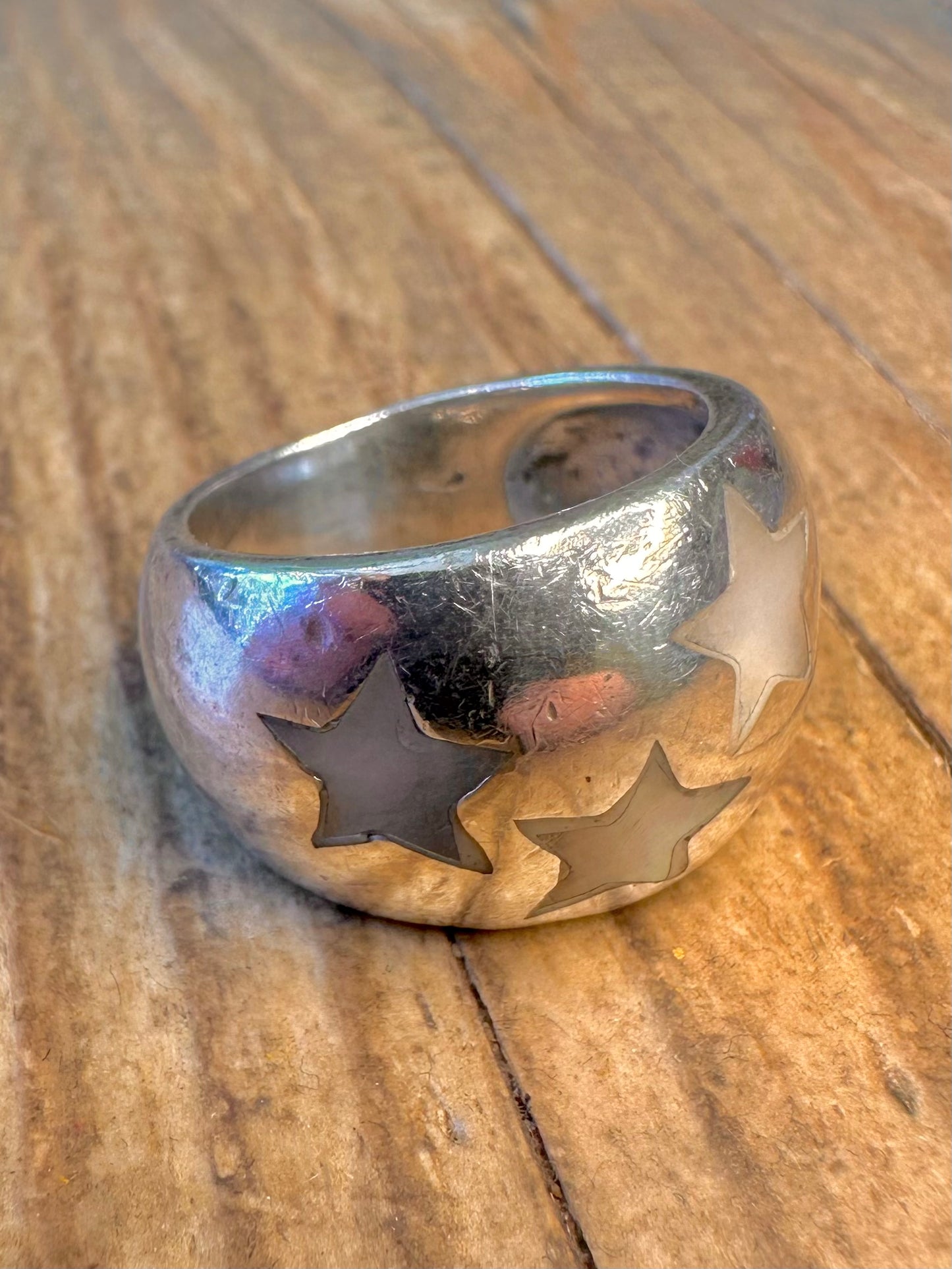 Mother of Pearl Stars Dome 925 Sterling Silver Size O1/2 Ring
