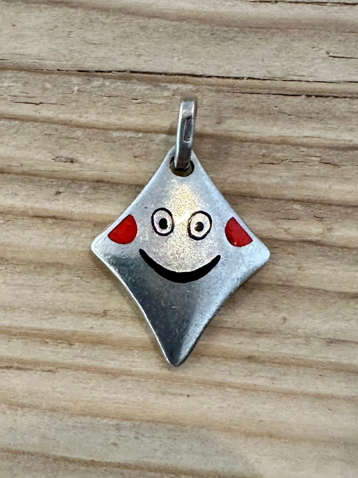 Vintage Diamond Smily Face QUADRATA 925 Silver Pendant