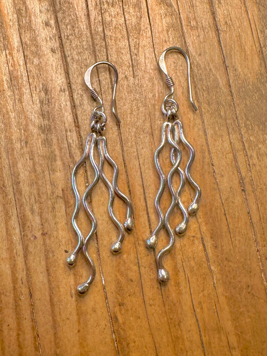 Long Dangle Wavy 925 Sterling Silver Earrings
