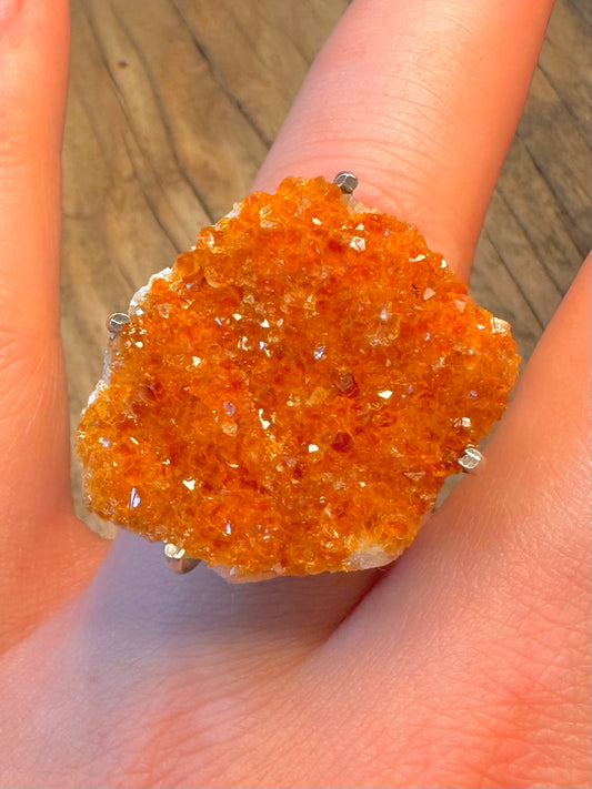 Citrine Crystal 925 Sterling Silver Size Q1/2 Ring