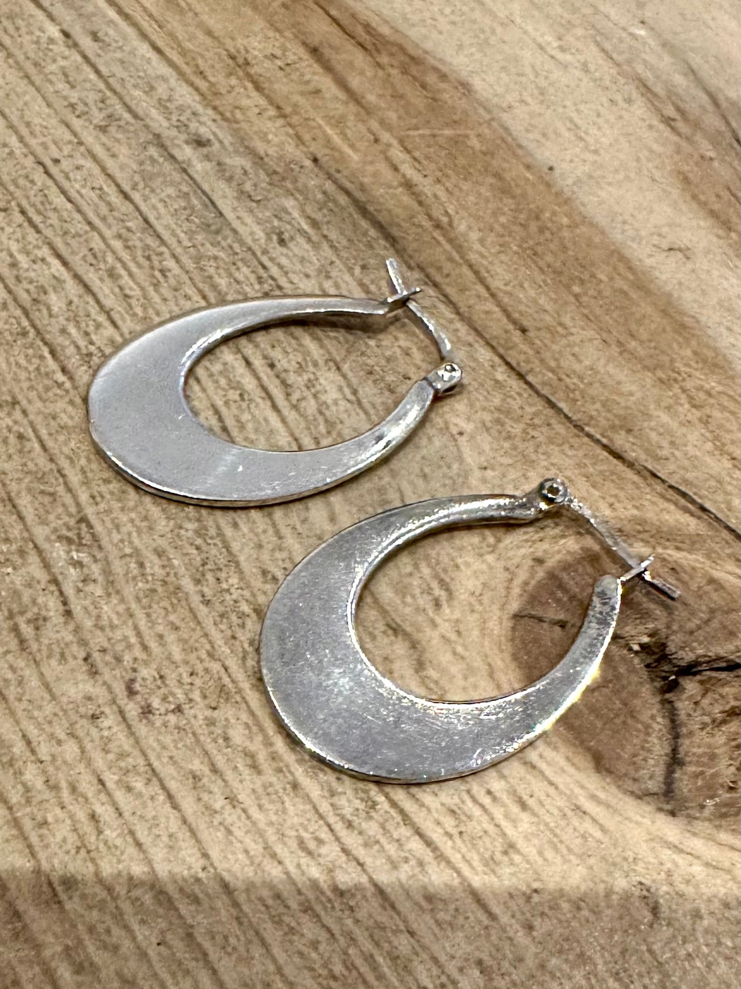 Abstract Flat Oval Hoops 925 Silver Earrings