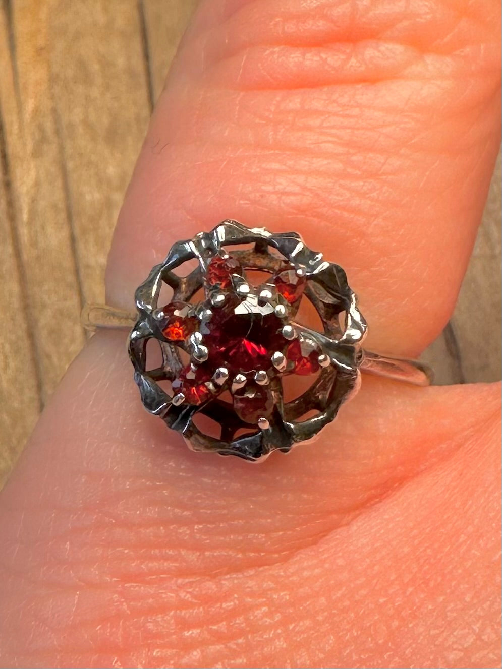 Vintage Garnet Cluster 925 Sterling Silver Size K1/2 Ring
