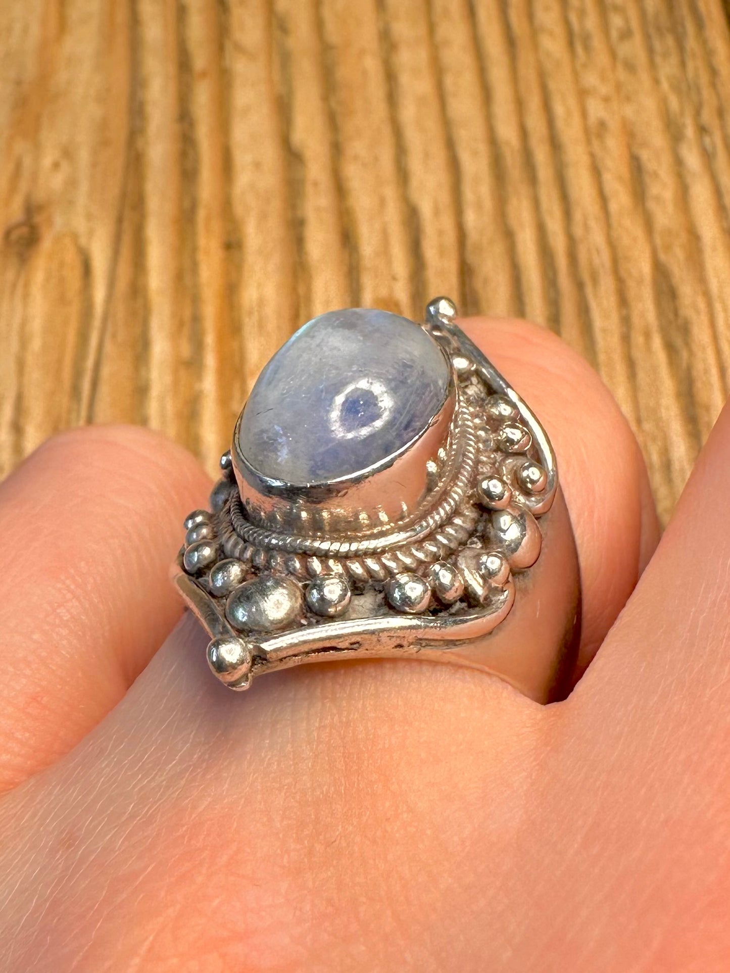 Moonstone Ornate Chunky 925 Sterling Silver Size R Ring