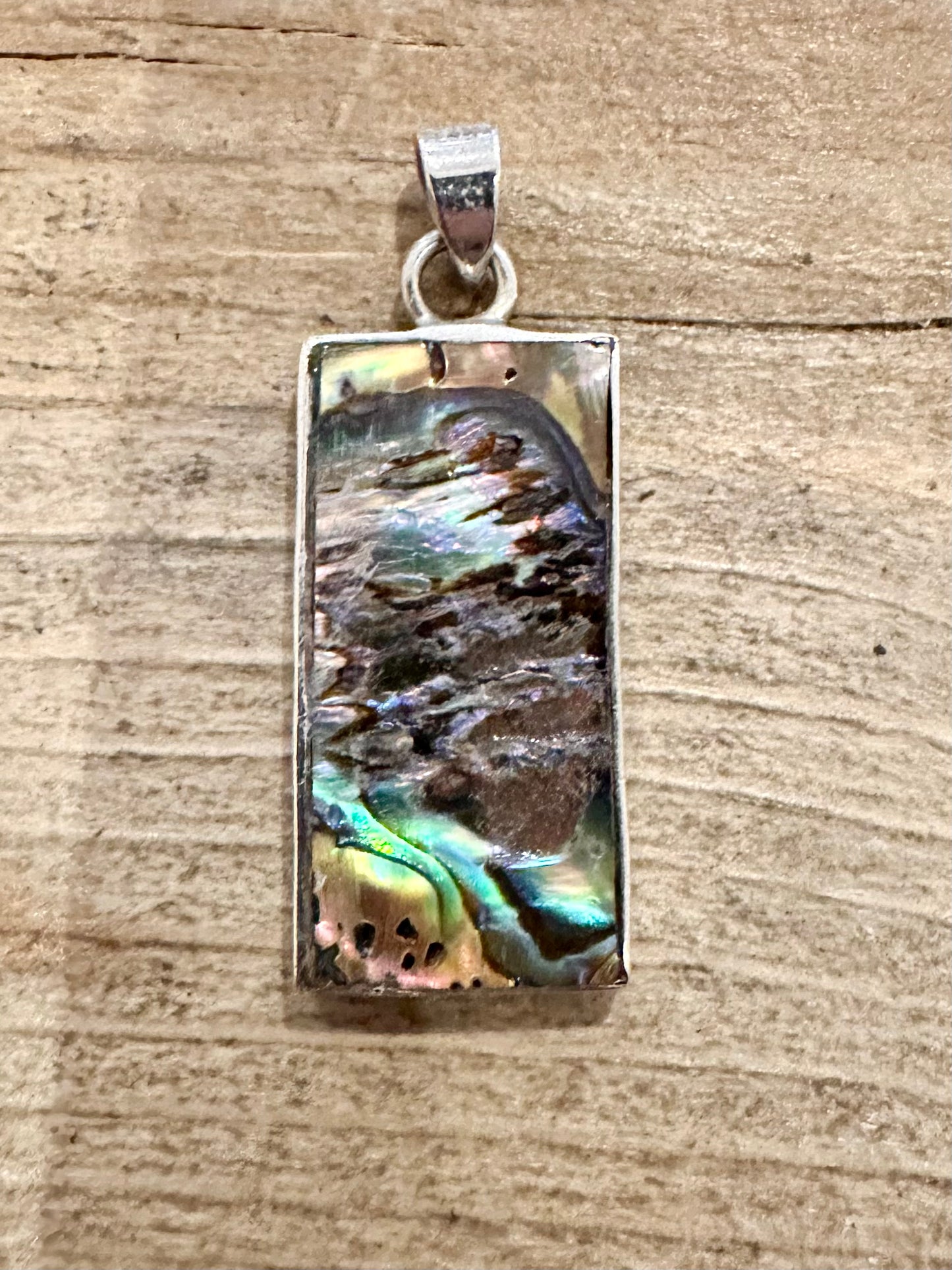 Vintage Abalone Rectangle 925 Silver Pendant