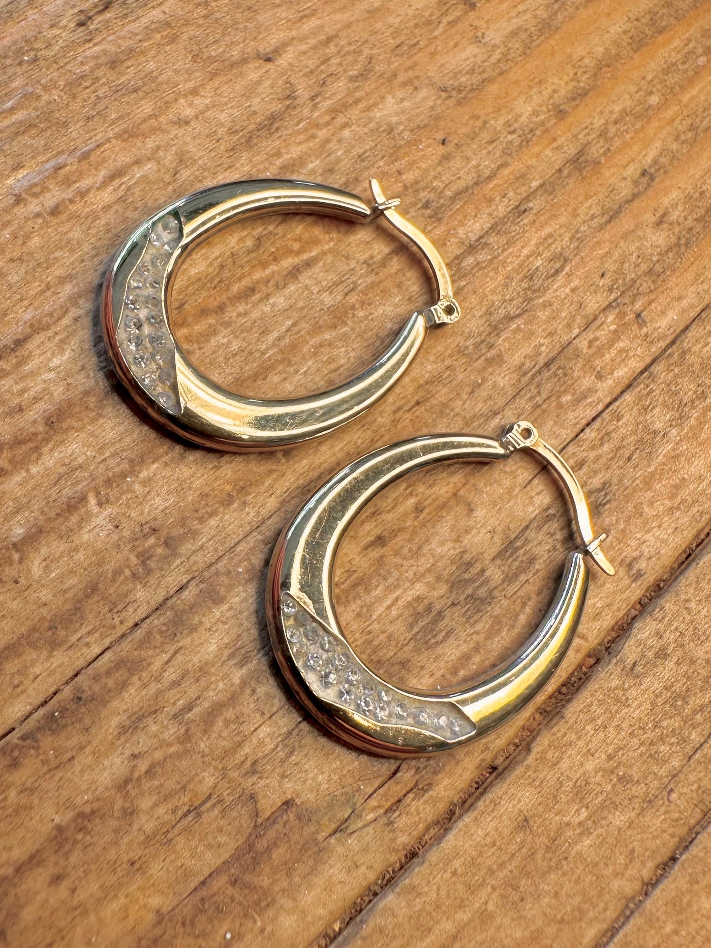 9ct Gold Bonded Hoops and CZ on 925 Sterling Silver Earrings